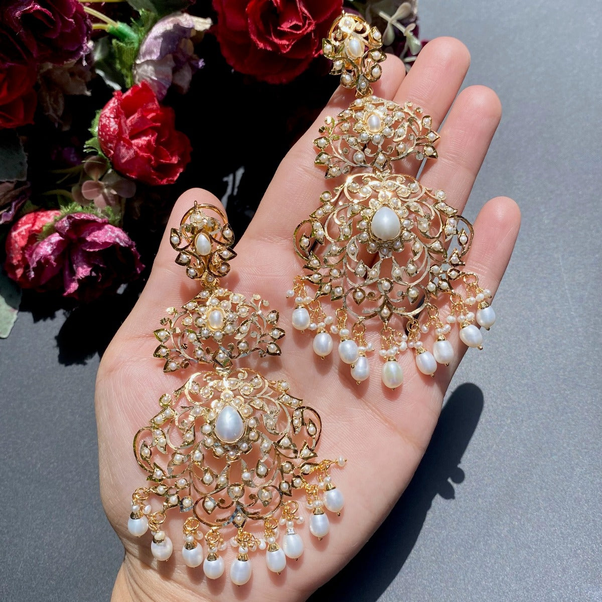 Exquisite Seed Pearl Earrings Gold Plated Sterling Silver