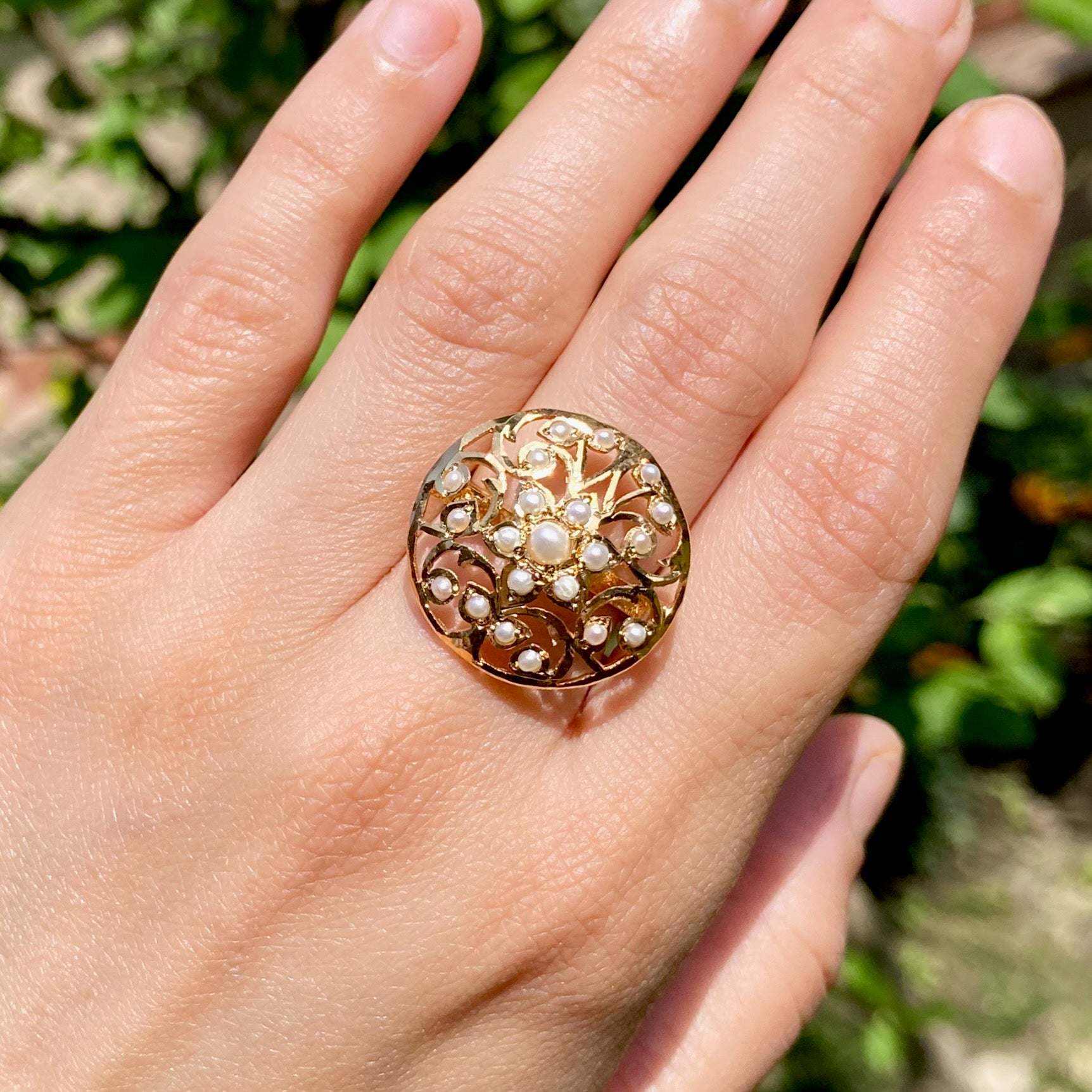 Round Pearl Rings For Women | Gold Plated on Silver LR 113