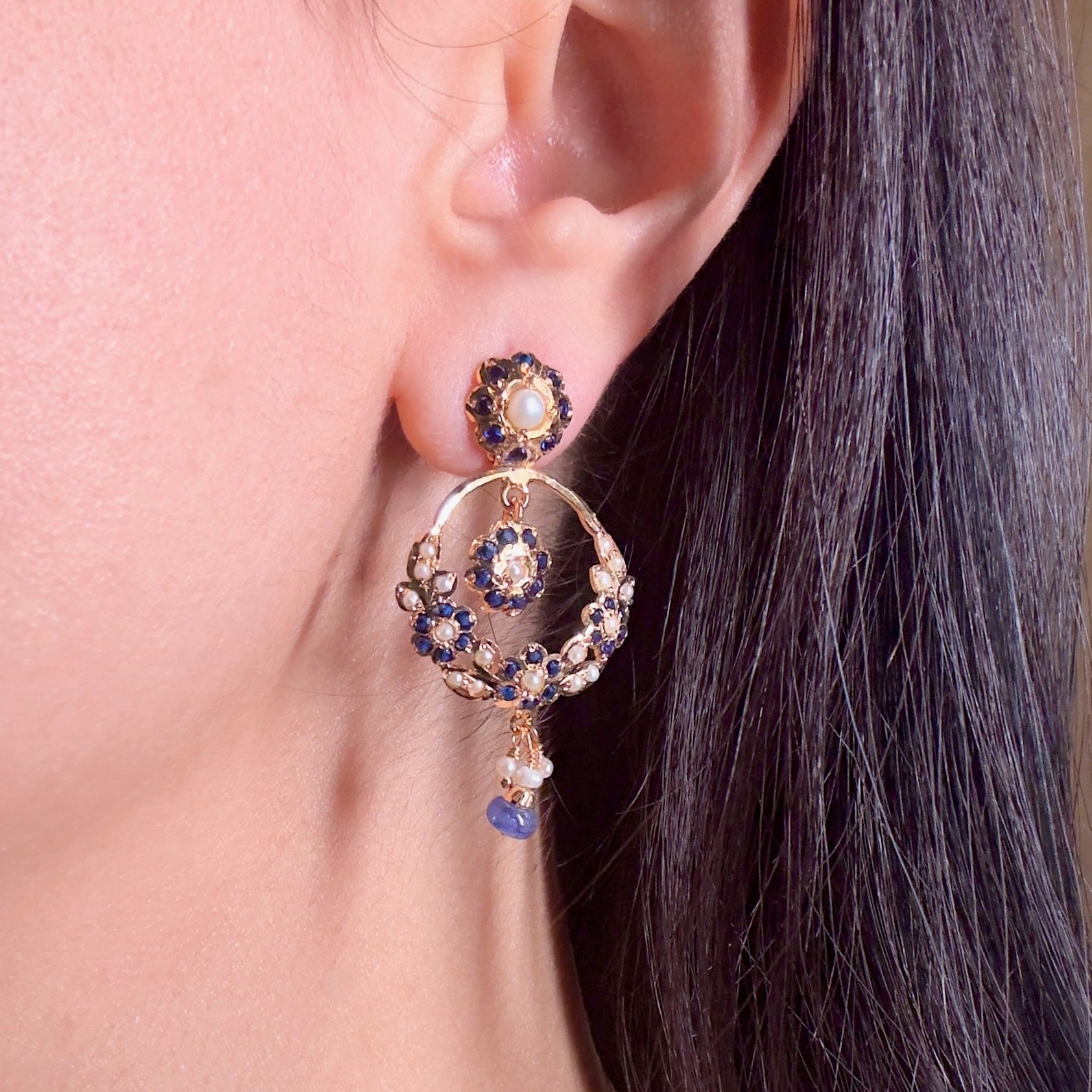 Small Jadau Earrings | 925 Silver Gold Plated | Chandbali Design ER 495