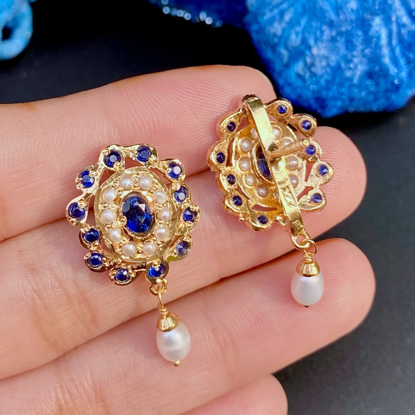 navy blue stone earrings