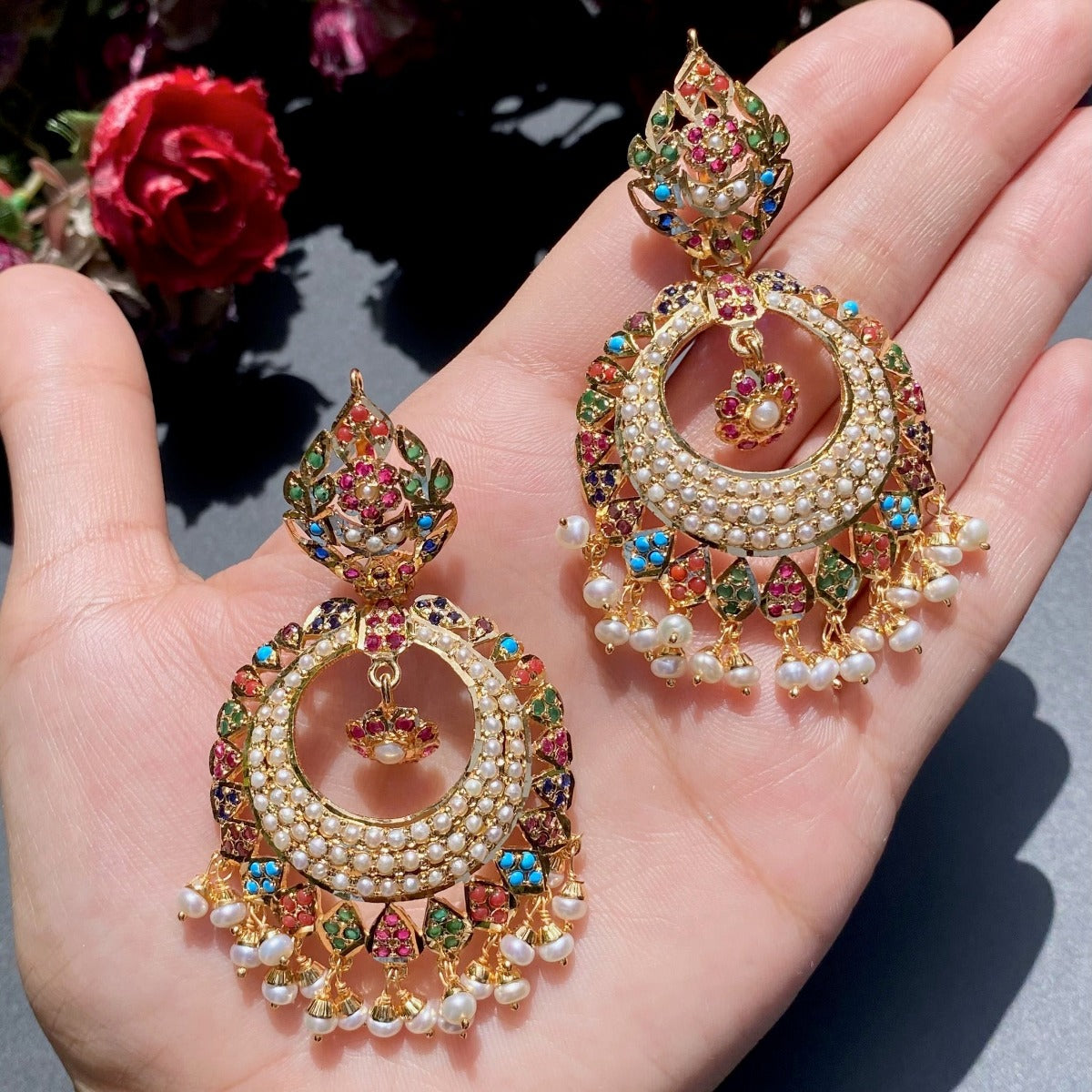 navratna chandbali earrings