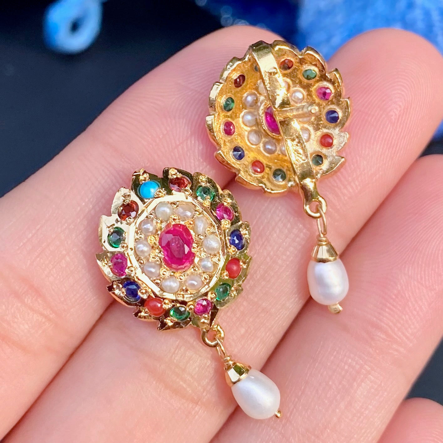 gold plated navratan studs