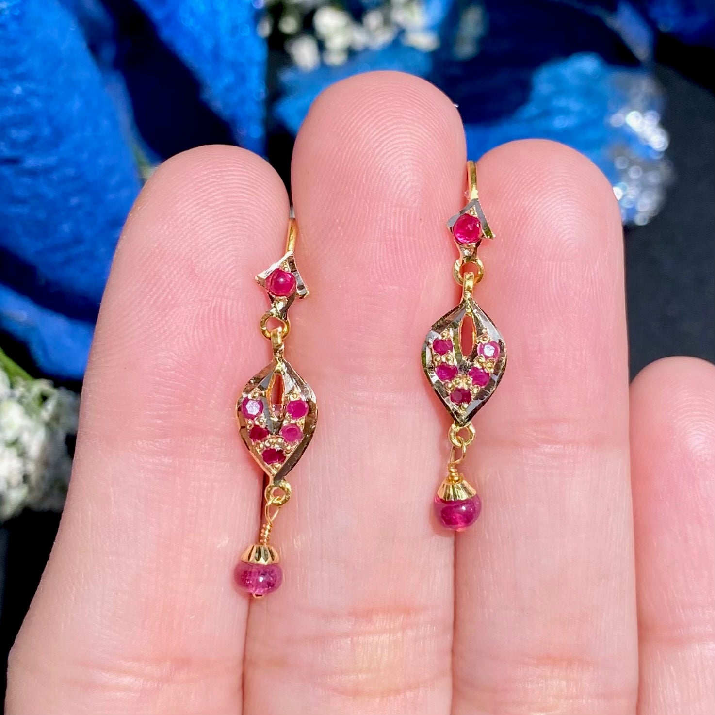 Ultra Light Ruby Earrings on 22k Gold | Delicate Gold Jewelry Online GER 120