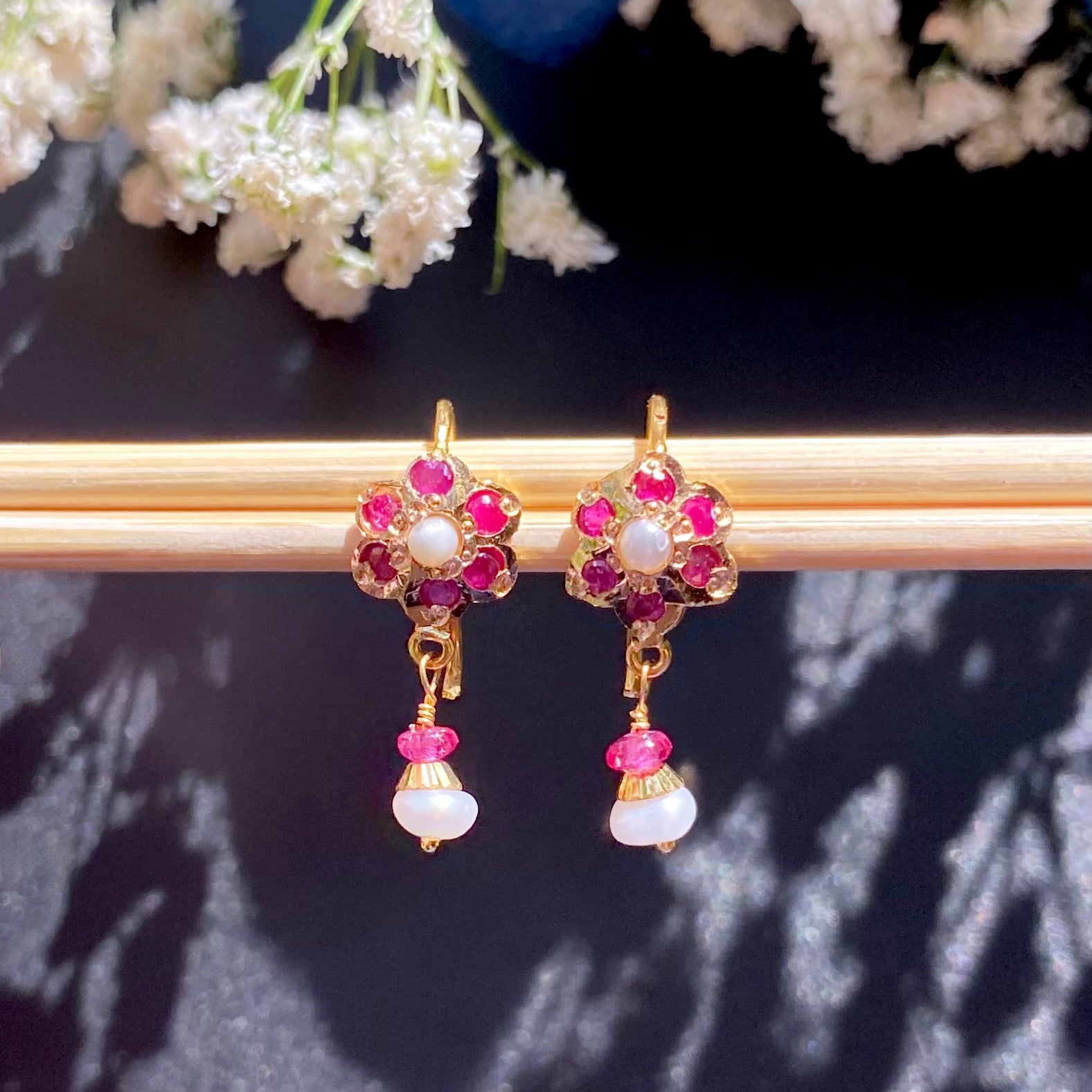 Floral Jadau Earrings | Fish hook Style | GER 119