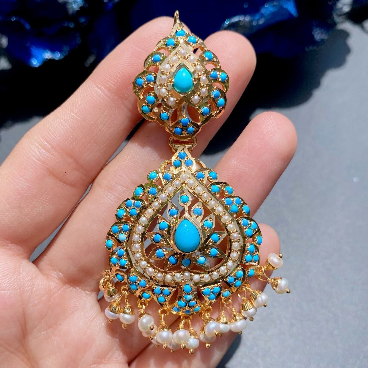 gold plated pearl and turquoise earrings