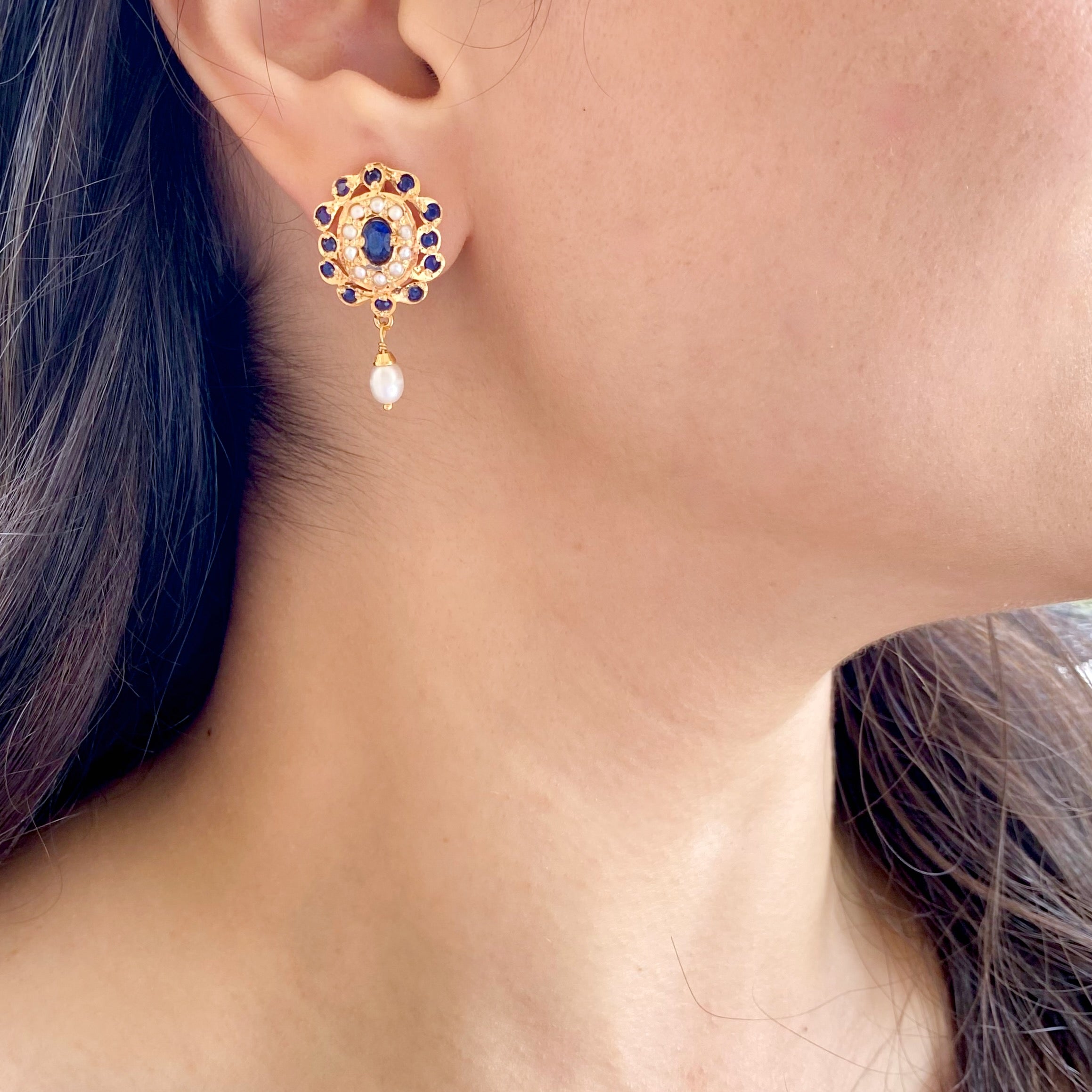 navy blue stone earrings