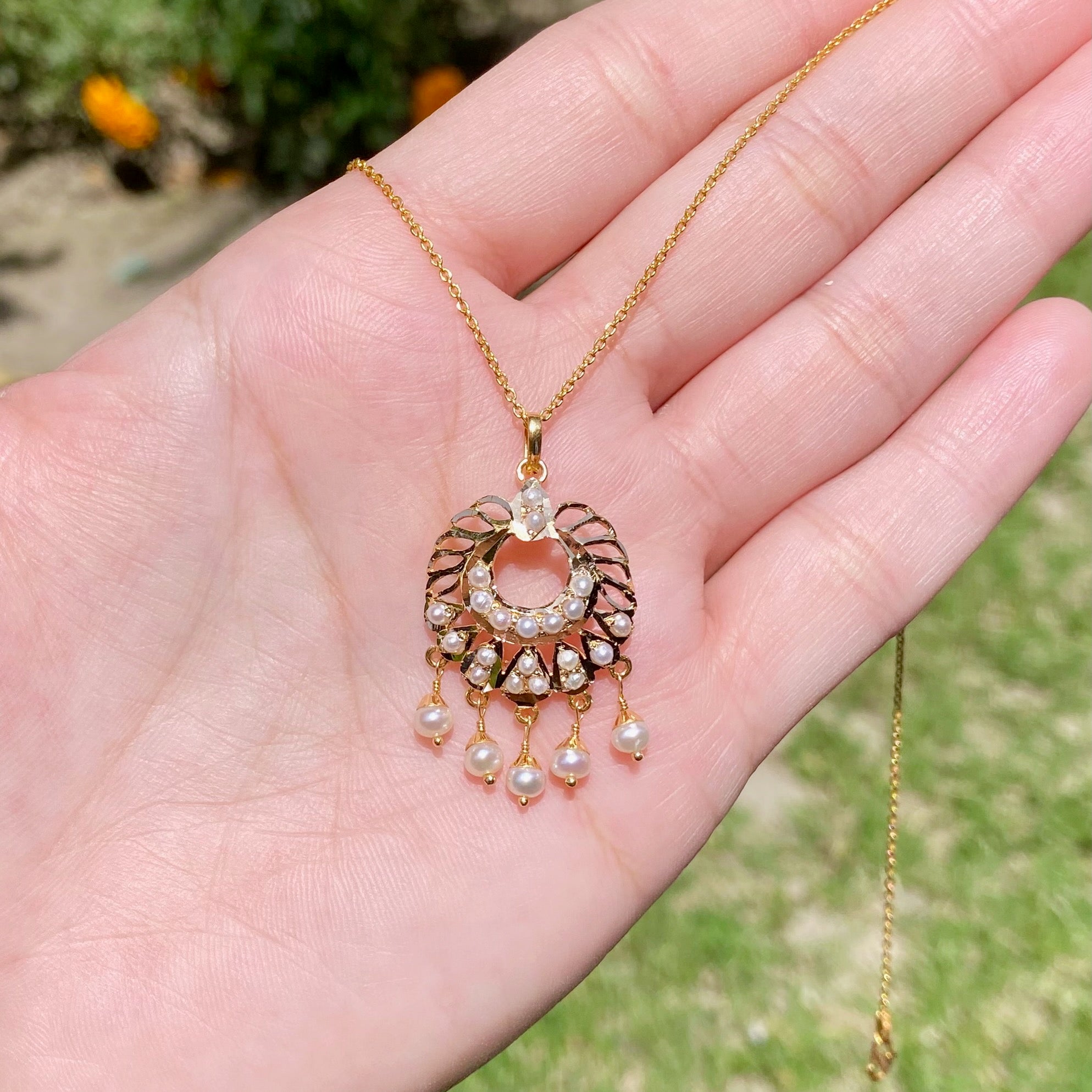 Gold Pendant Studded with Pearls | 22k Gold Jewelry for Gifting Her GP 019