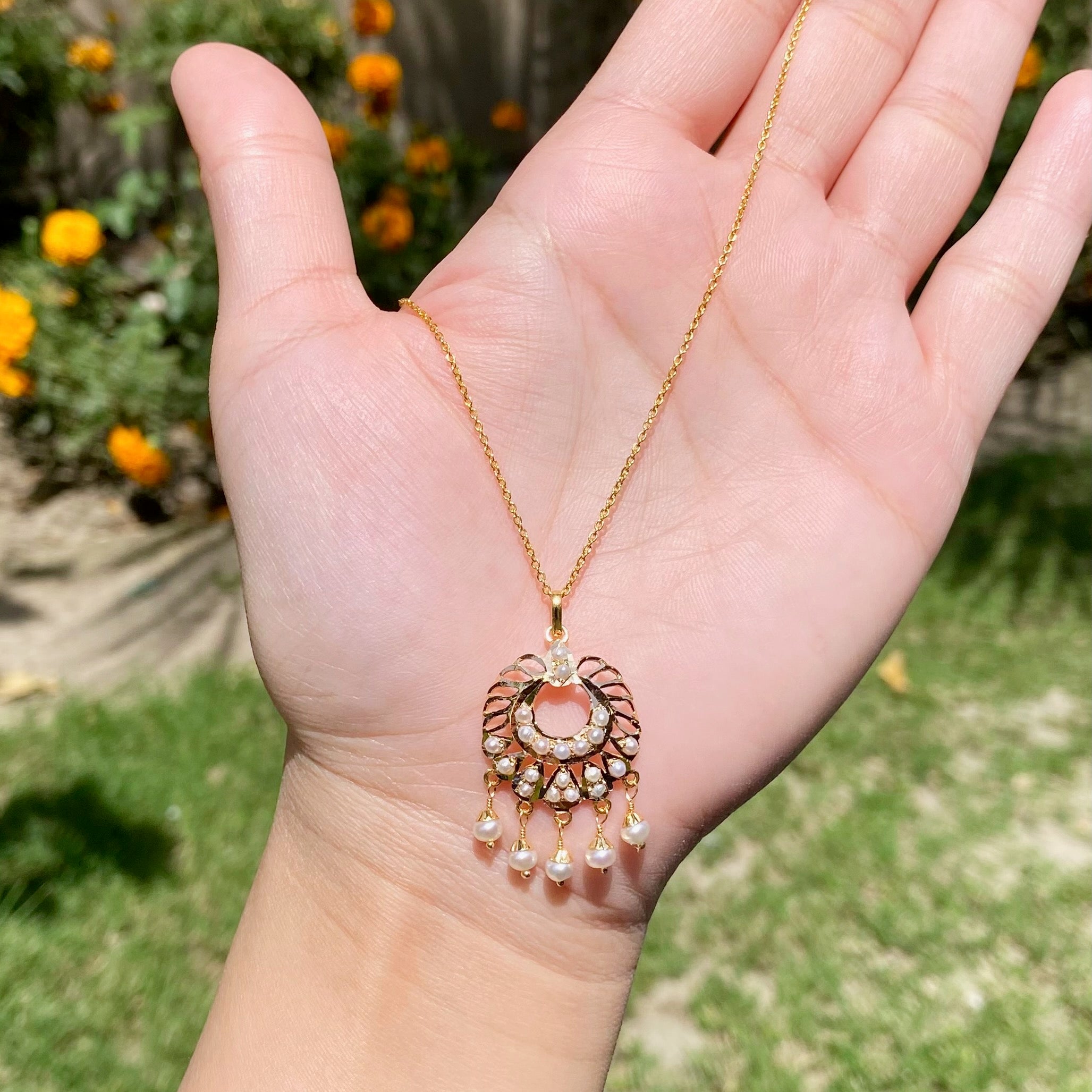 Gold Pendant Studded with Pearls | 22k Gold Jewelry for Gifting Her GP 019