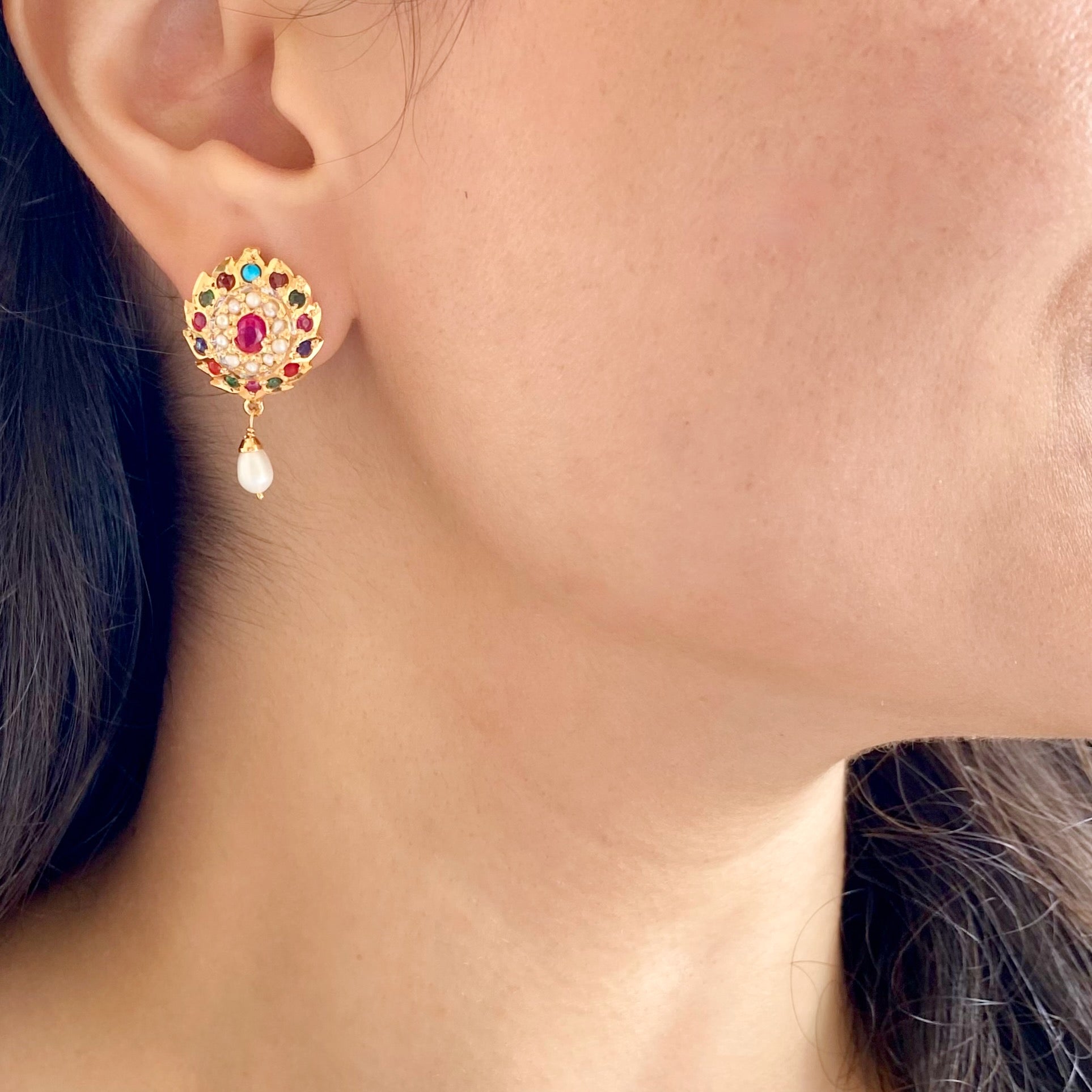 gold plated navratan studs