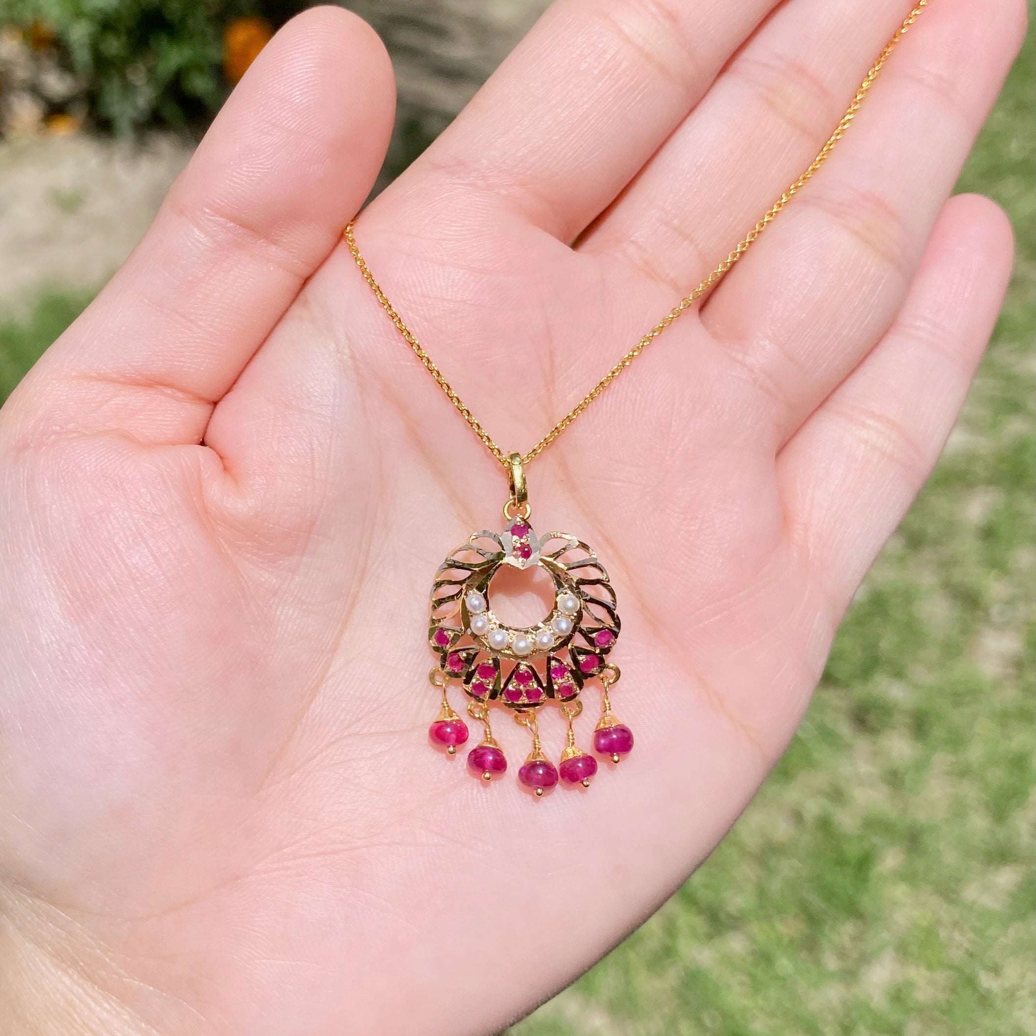Ruby & Pearl Pendant | 22k Hallmark Gold Jadau Jewelry GP 027