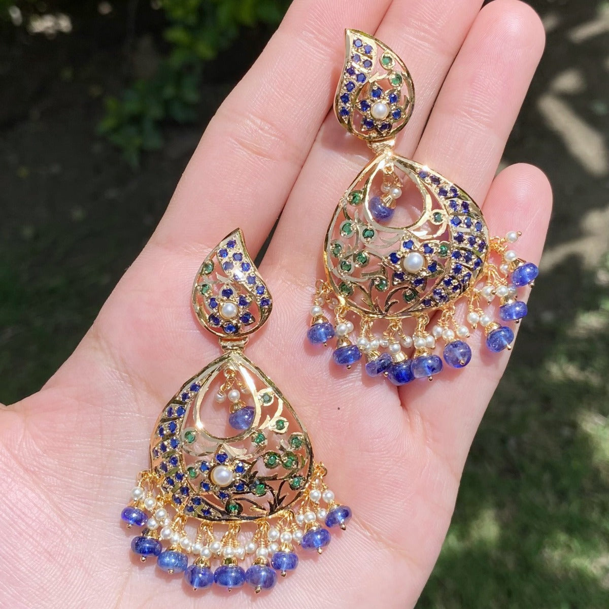blue sapphire chand bali earrings