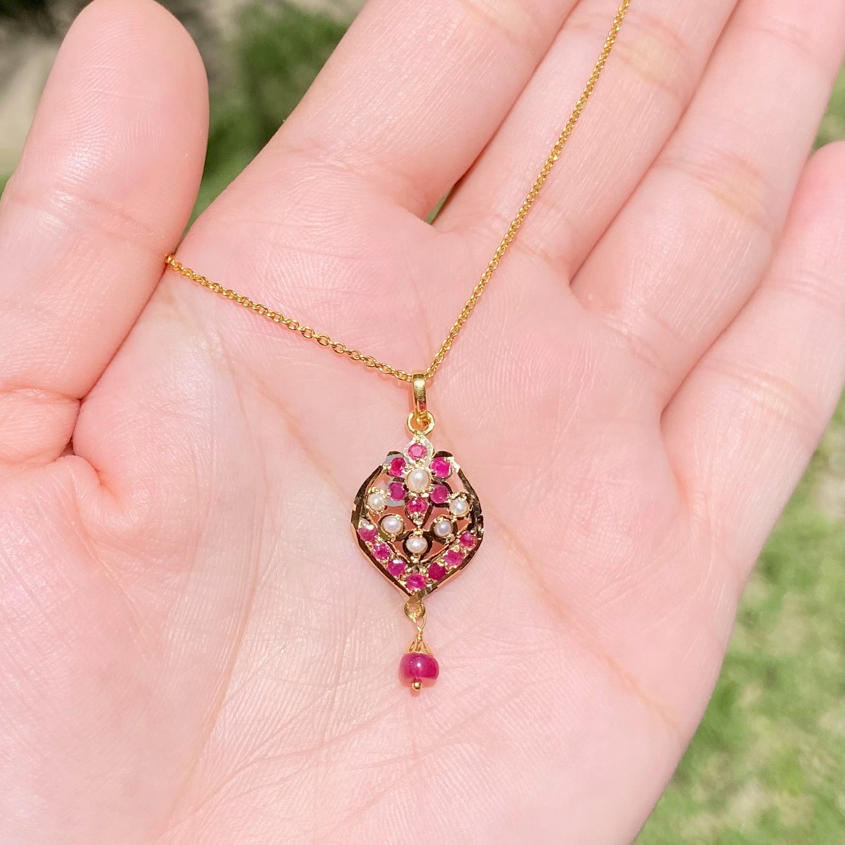 Jadau Pendant on Gold Studed with Pearls & Rubies GP 023