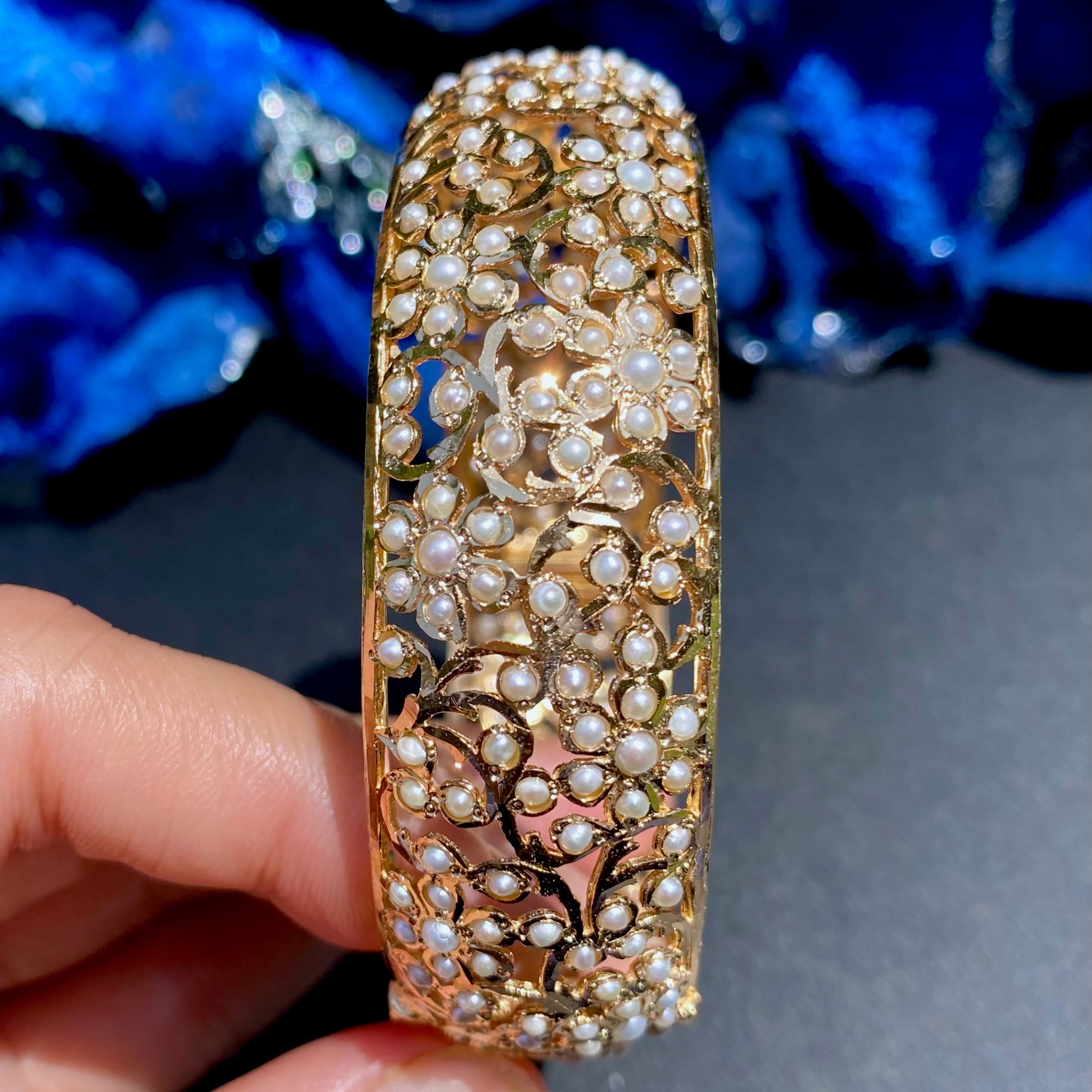 Exquisite Pearl Bangles on 925 Silver Base | Gold Plated BG 178