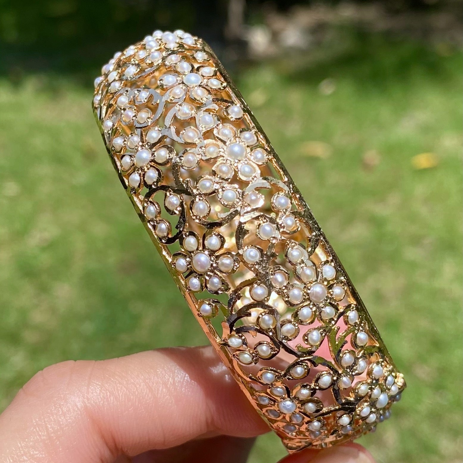 Exquisite Pearl Bangles on 925 Silver Base | Gold Plated BG 178