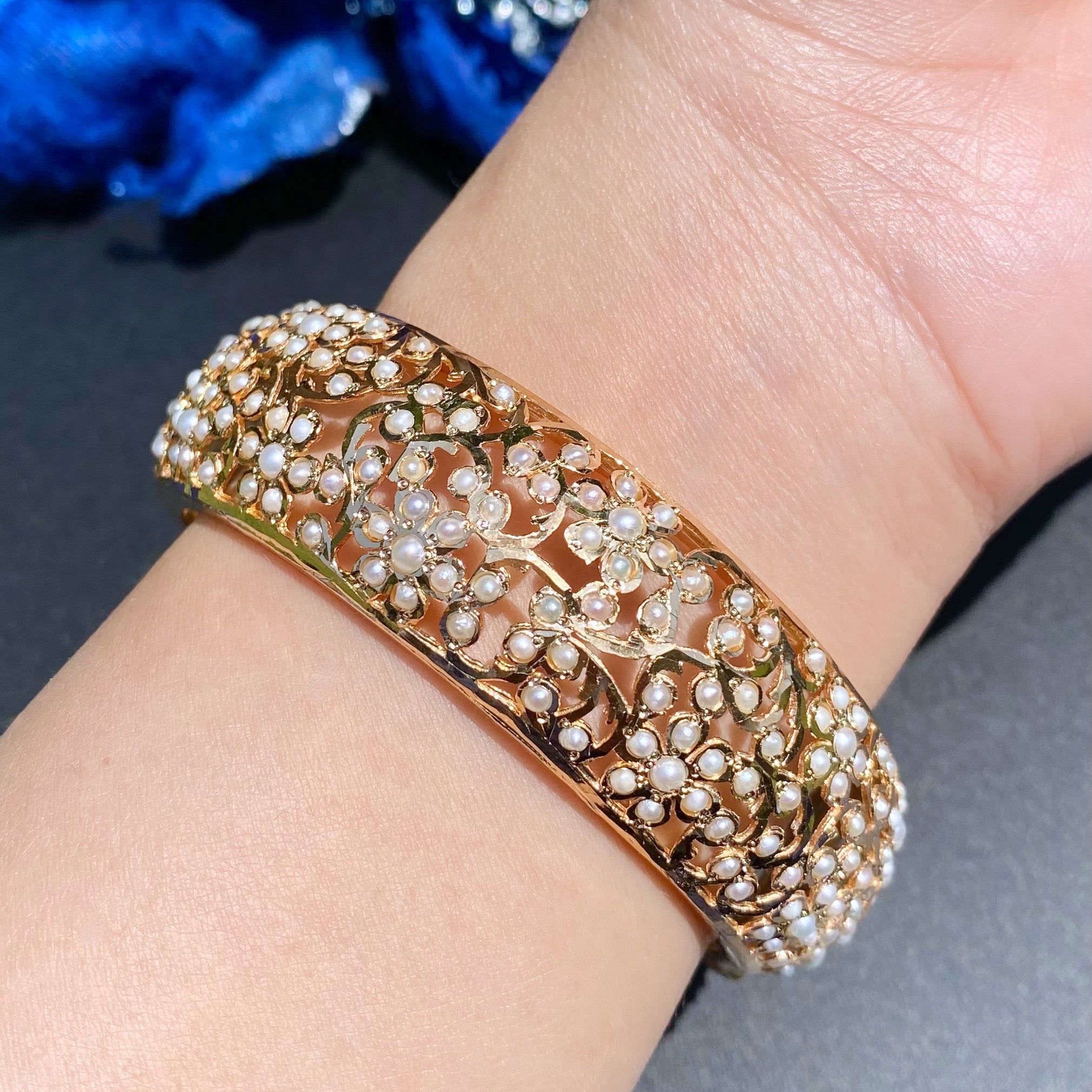 Exquisite Pearl Bangles on 925 Silver Base | Gold Plated BG 178