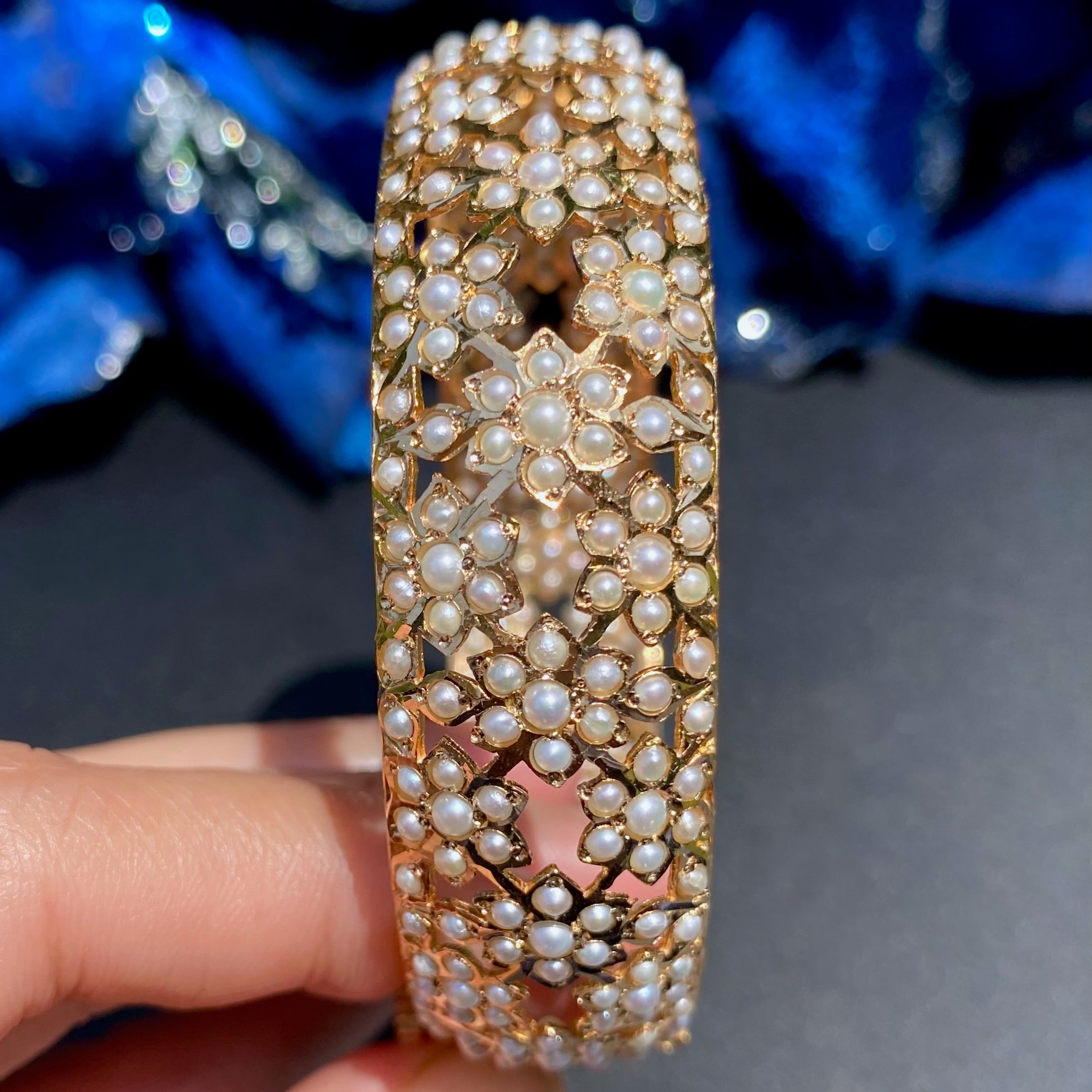 Floral Design Pearl Kada | Gold Plated on 925 Silver BG 176