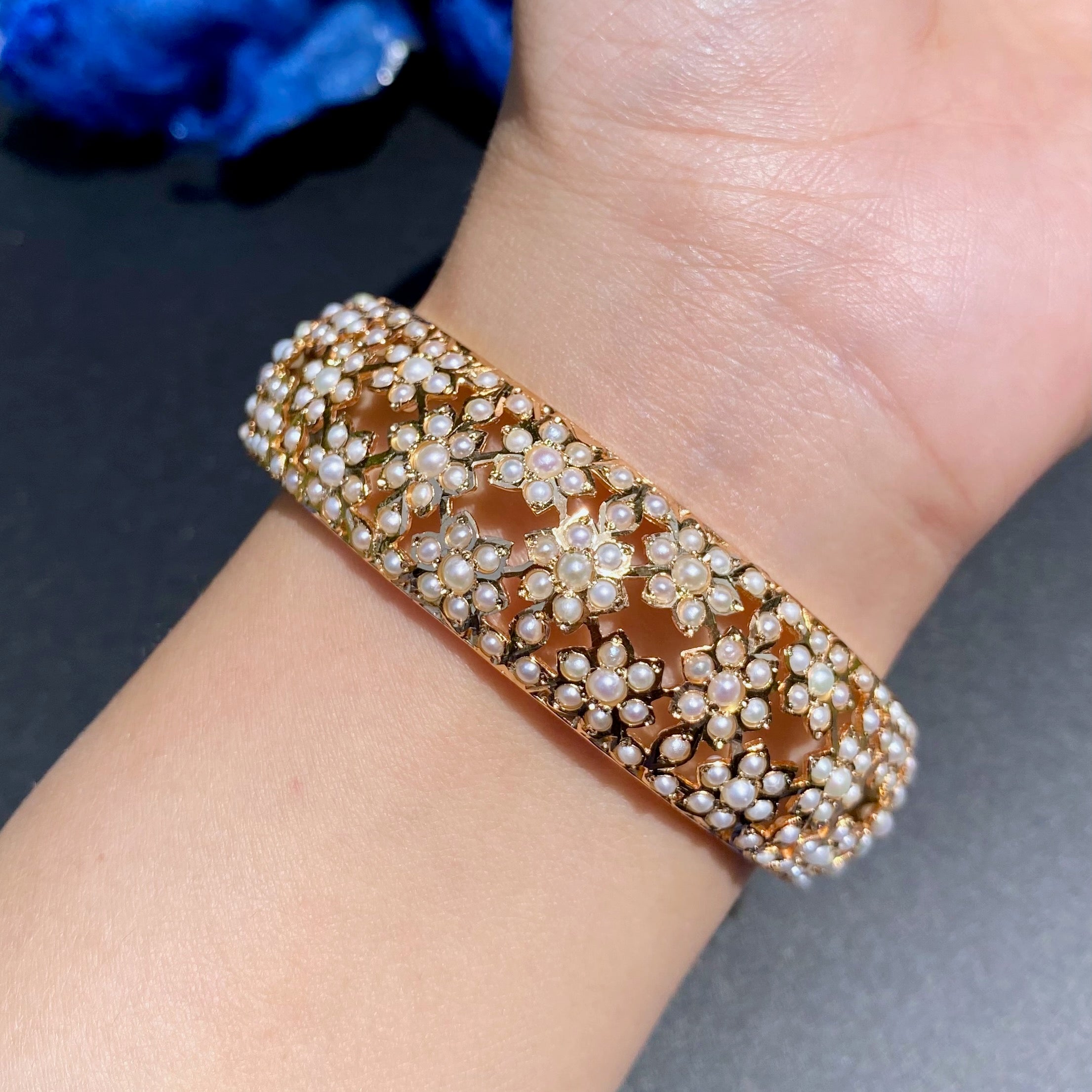 Floral Design Pearl Kada | Gold Plated on 925 Silver BG 176
