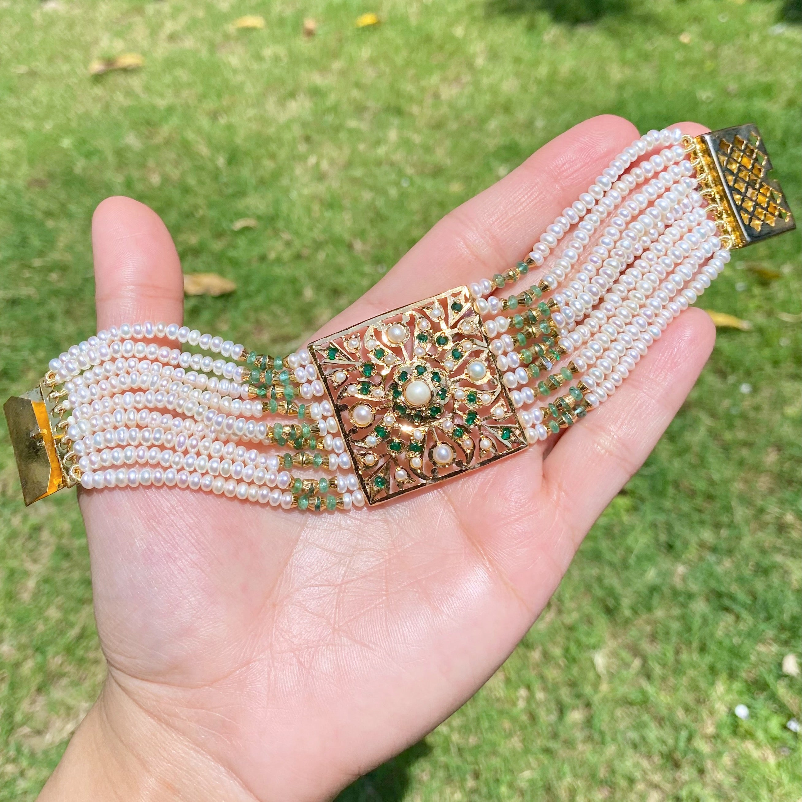 Antique Design Jadau Dasti | Old World Charm | Gold Plated on Silver Base BG 174