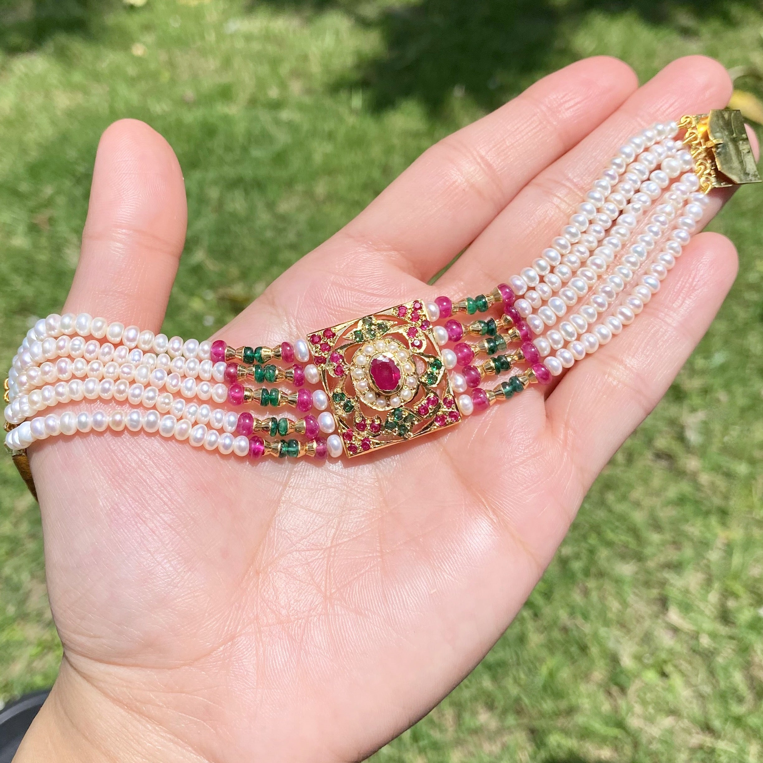 Traditional Jadau Bracelet in Red Green Colors | Gold Plated on 925 Silver Base BG 172