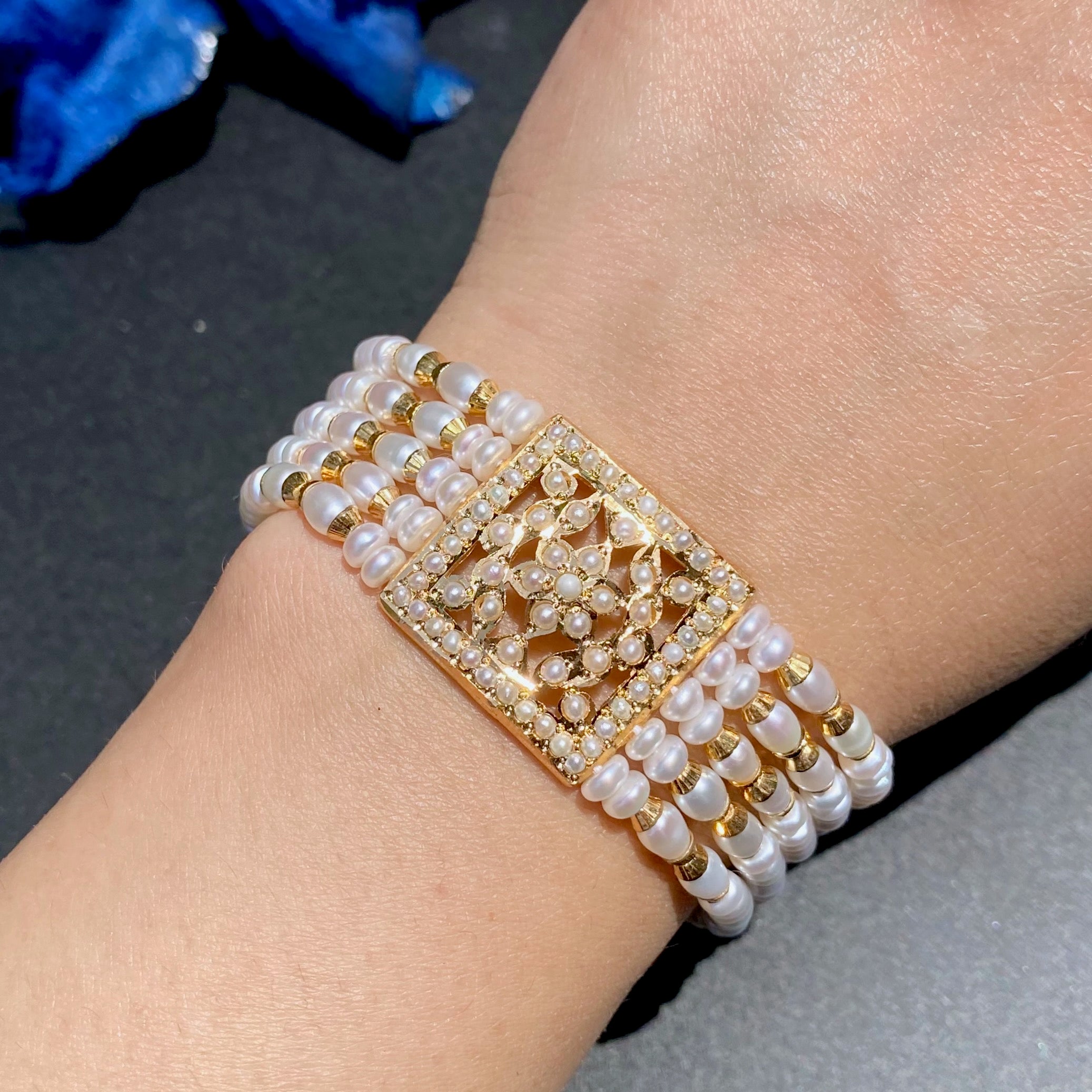 Traditional Punjabi Jadau Dasti on 925 Silver with Genuine Freshwater Pearls BG 170