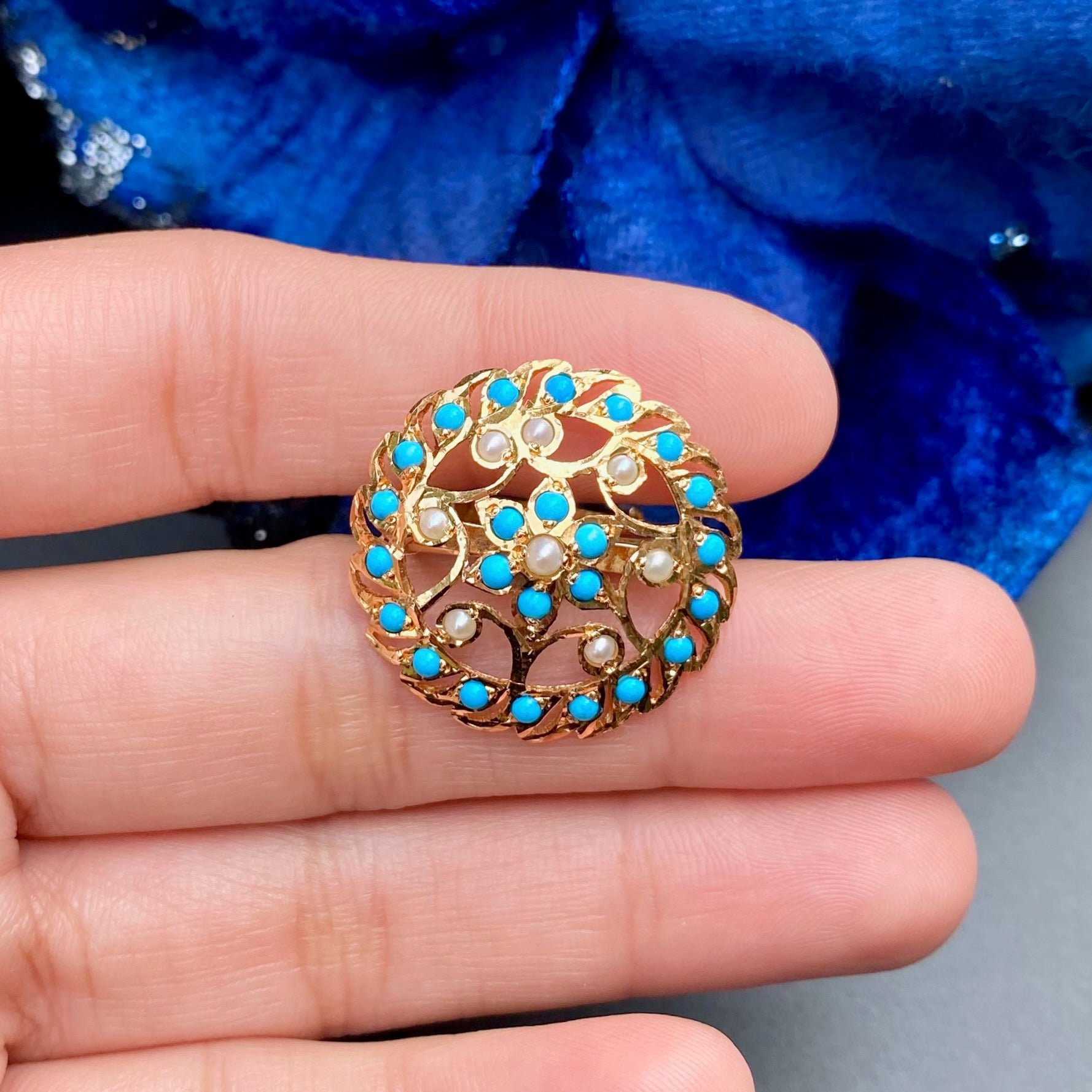 Firoza Ring for Women | Gold Plated on Silver | Jadau Jewelry LR 068