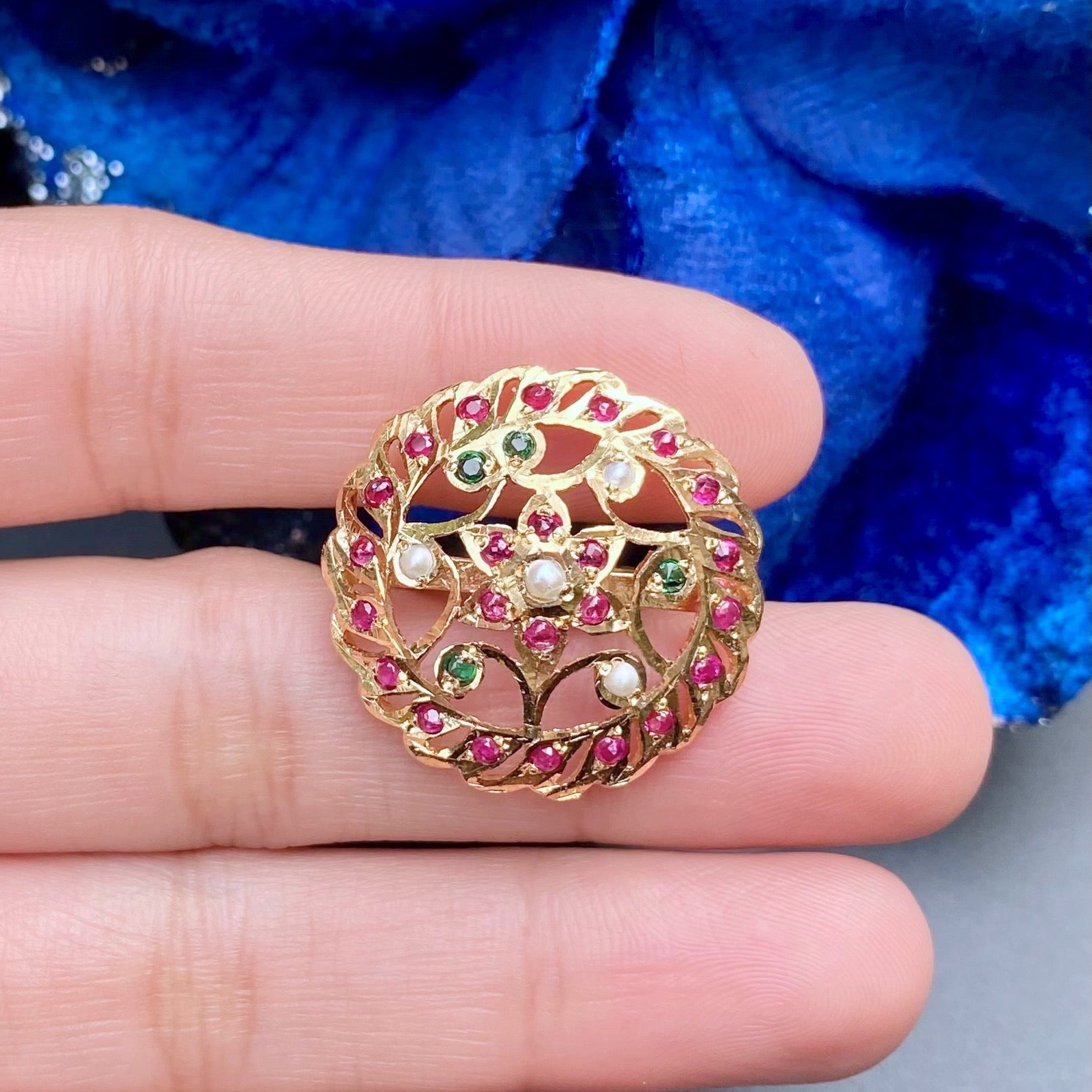 Jadau Ring For Women | 925 Silver Gold Plated | Fine Indian Jewelry LR 069