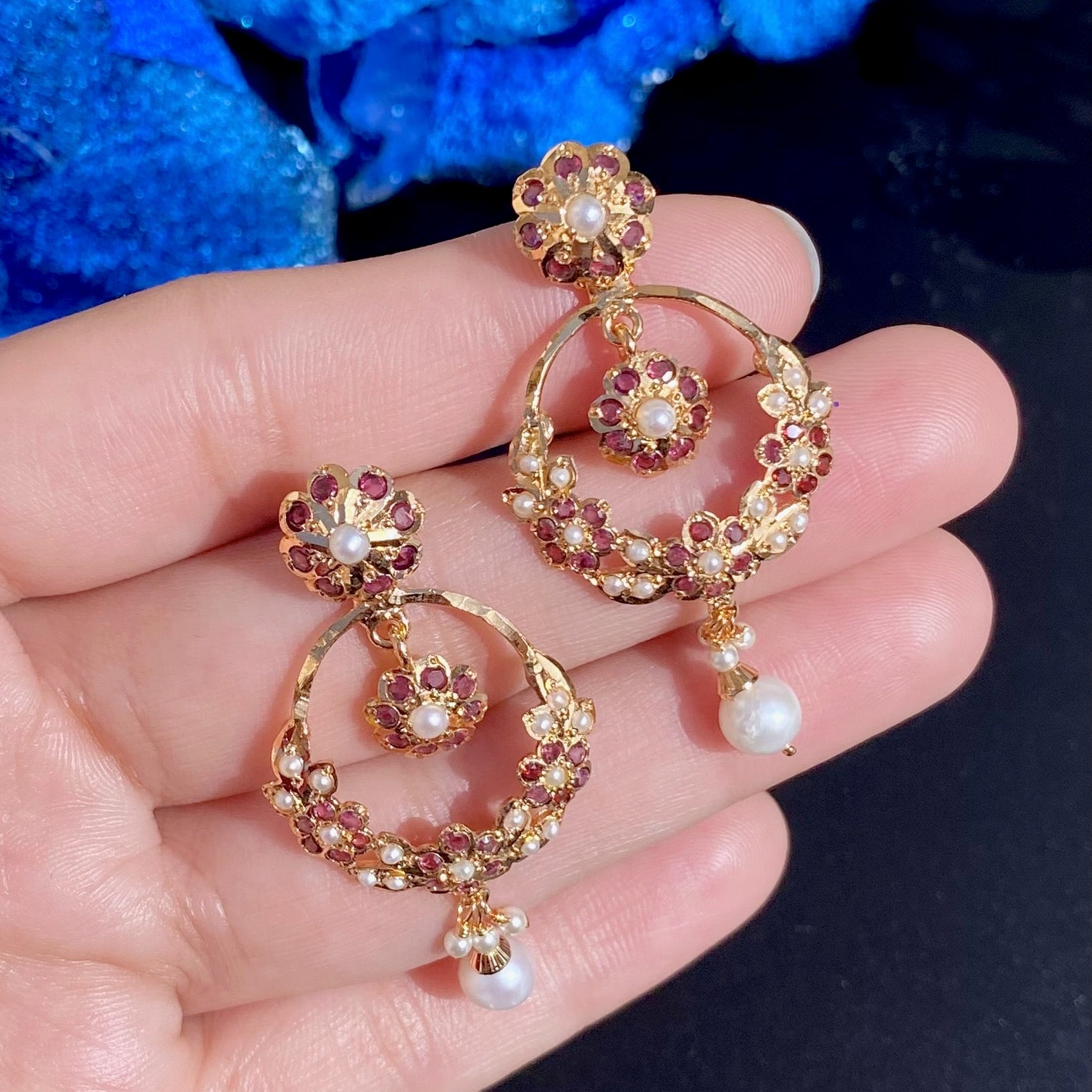 garnet jadau neckpiece with earrings