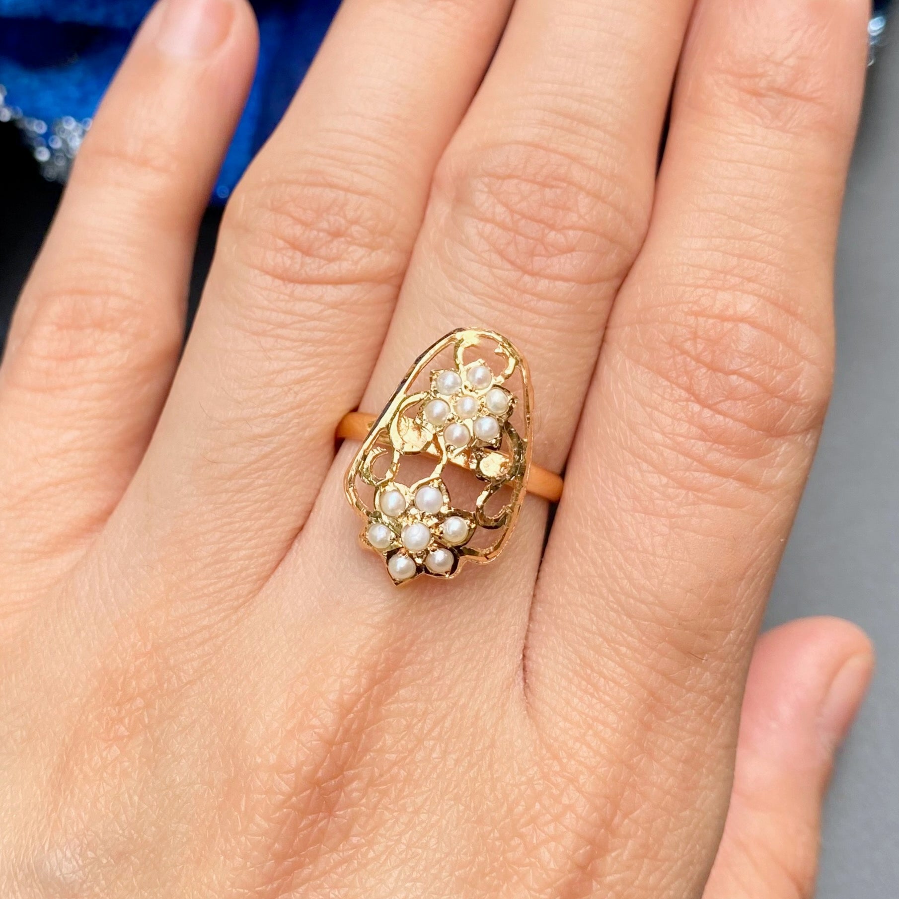 Dainty Pearl Ring | Jadau Jewelry For Women | Gold Plated Silver LR 071
