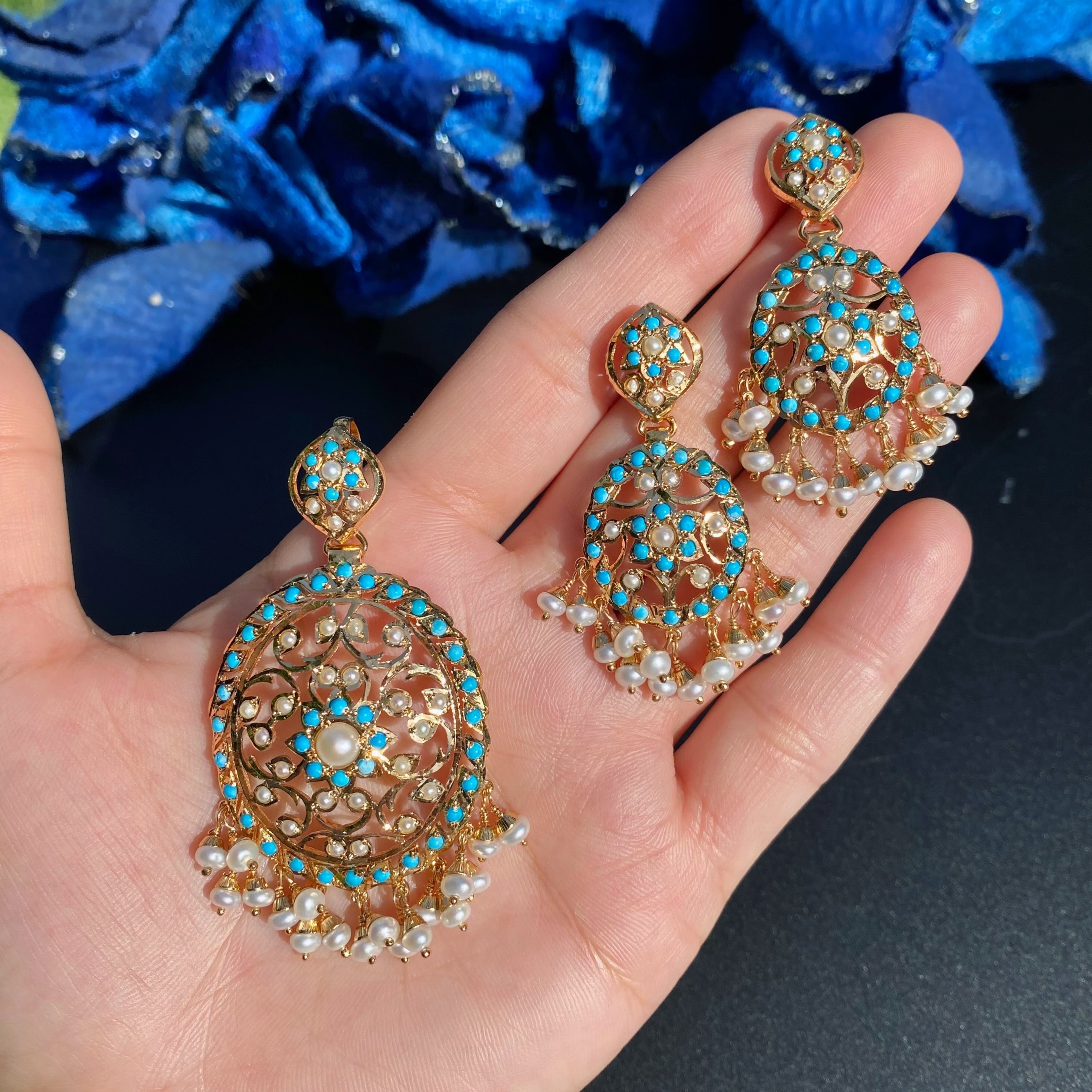 Feroza Pearl Openwork Pendant Set | Gold Plated on Silver PS 143
