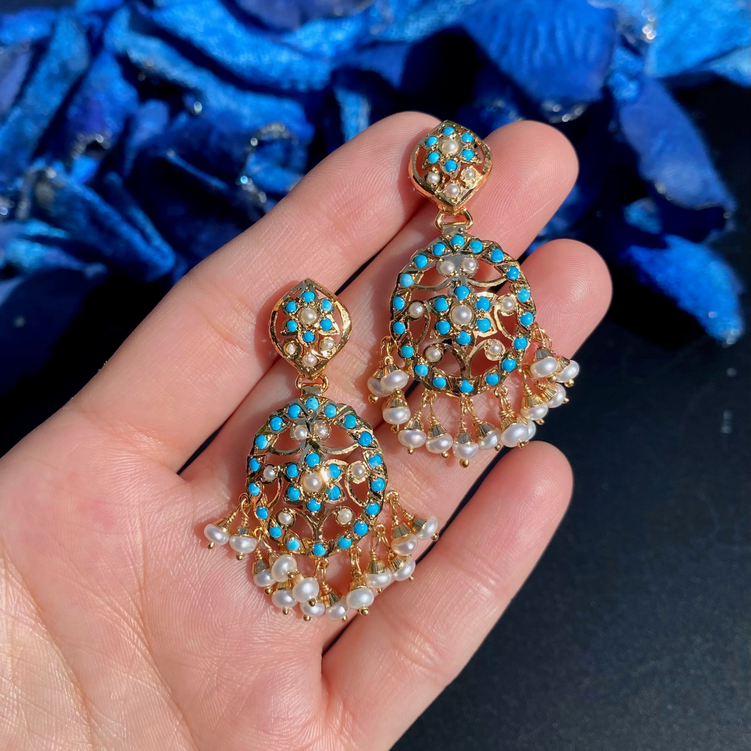 Feroza Pearl Openwork Pendant Set | Gold Plated on Silver PS 143