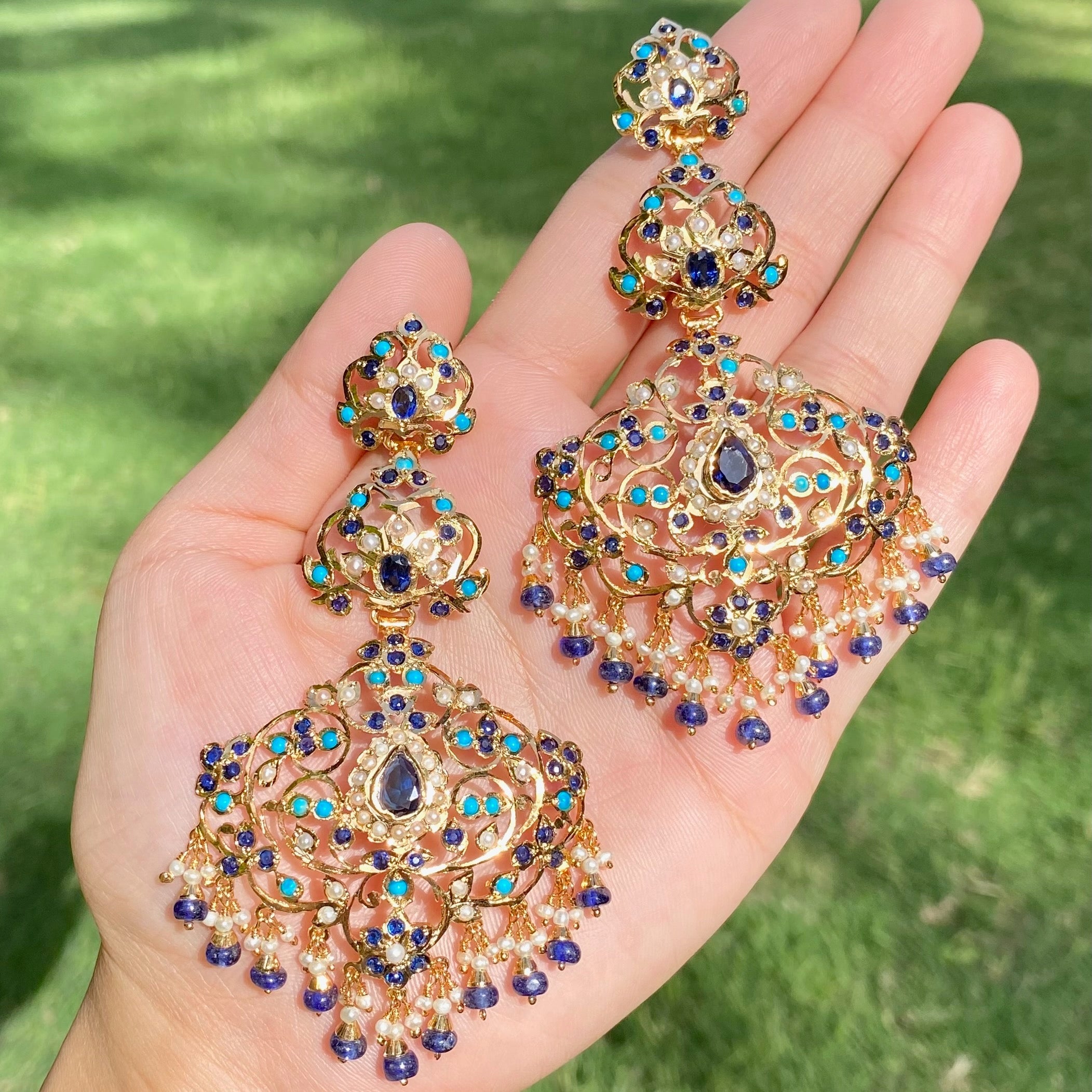 Statement Danglers in Unique Color Combination | Gold Plated Silver Earrings ER 694
