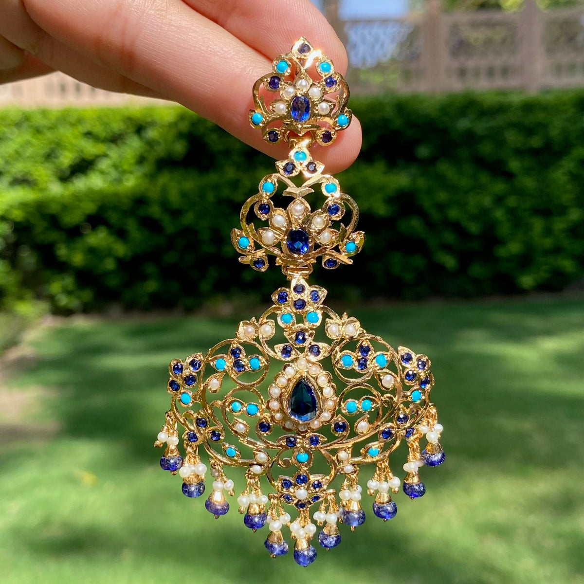 Statement Danglers in Unique Color Combination | Gold Plated Silver Earrings ER 694
