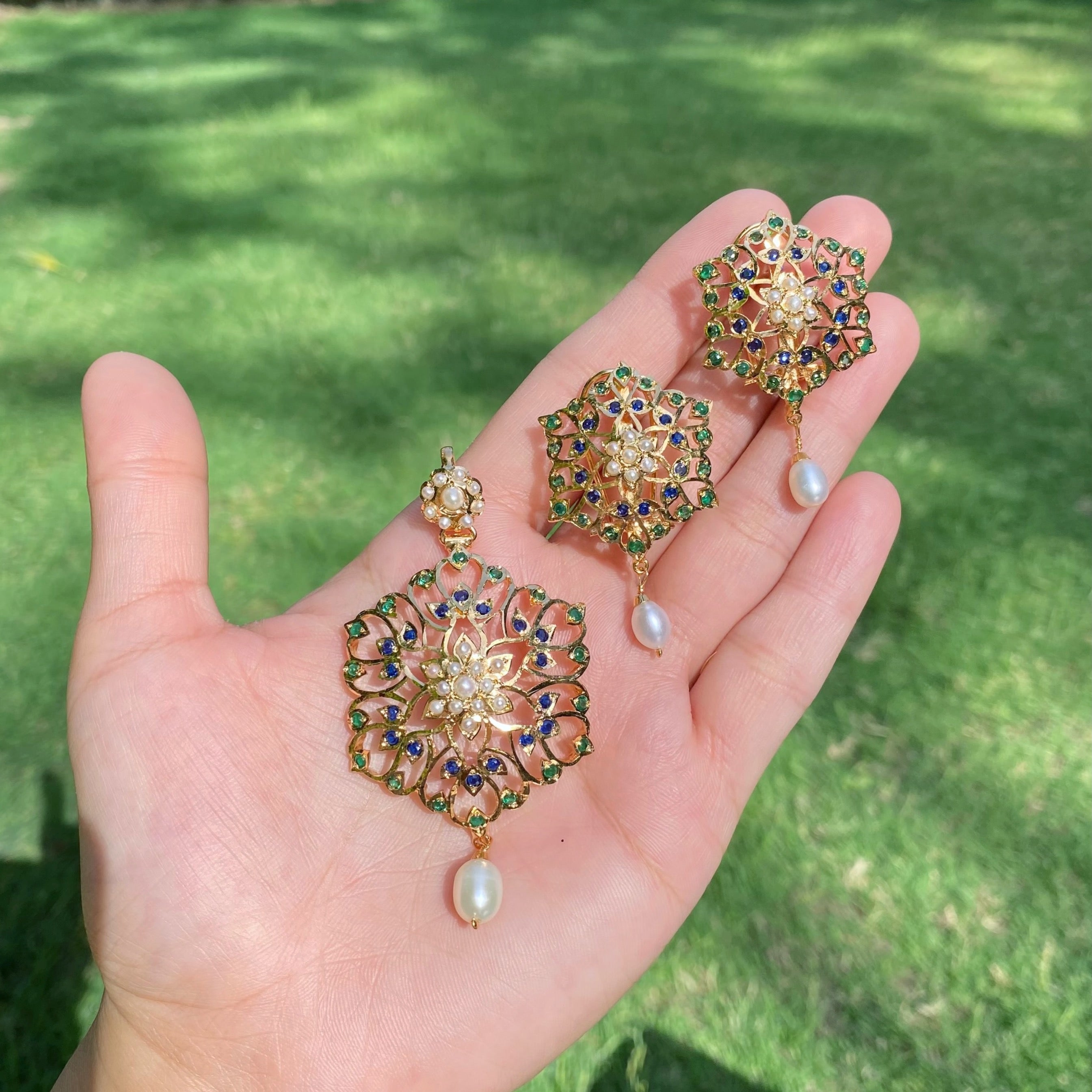 Openwork Jadau Pendant Set | Gold Plated 925 Silver PS 144