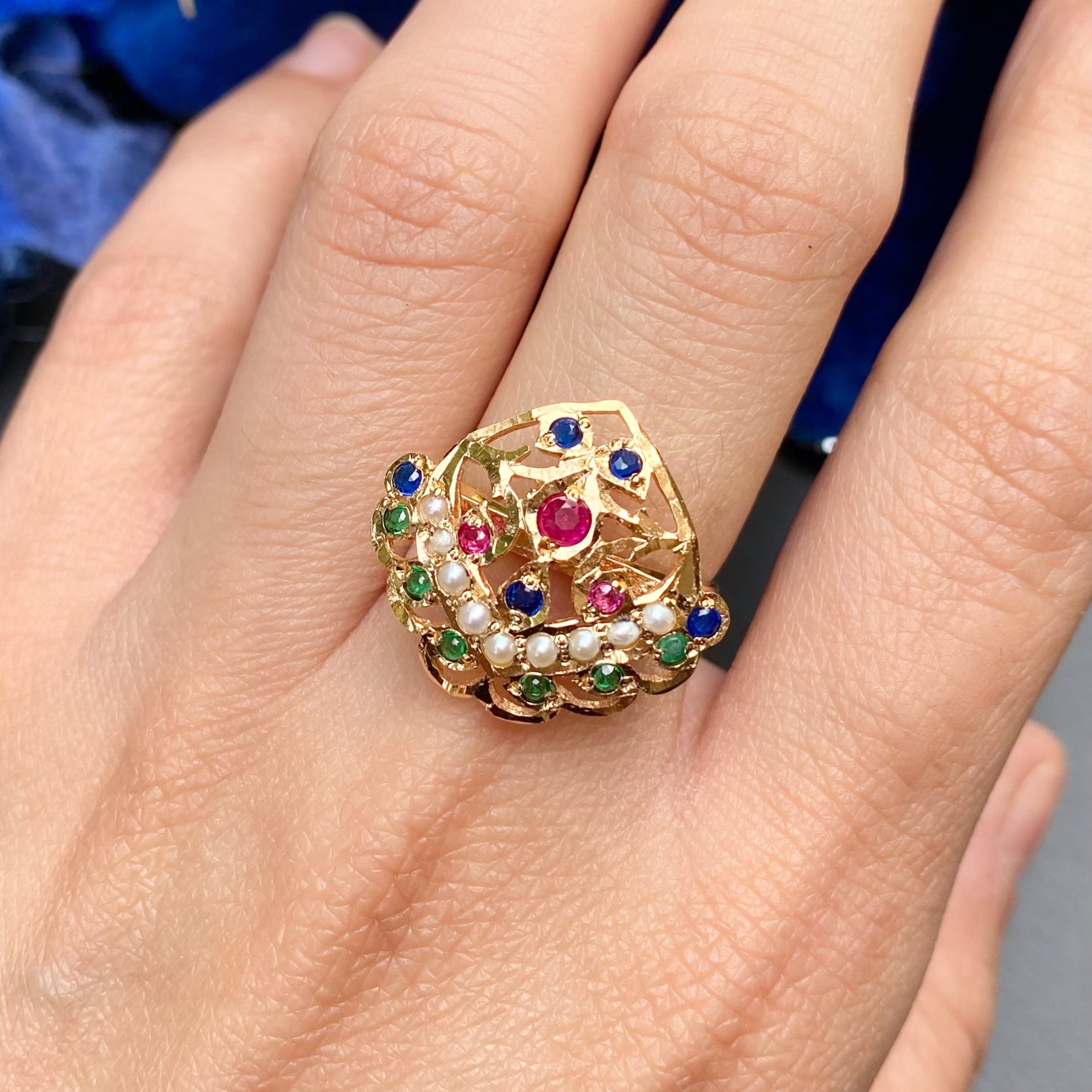 small jadau ring on silver with gold plating