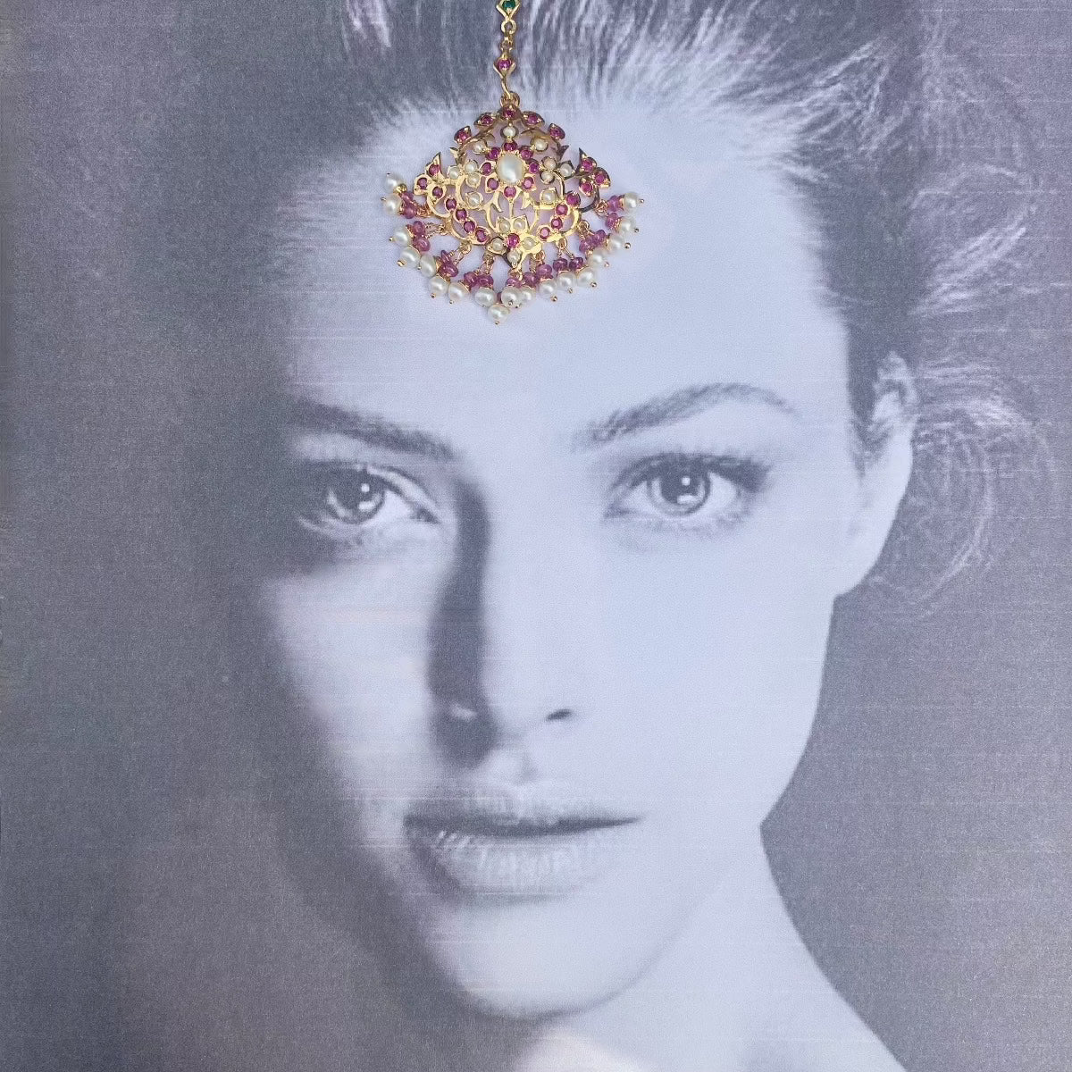 pearl and ruby maang teeka in gold plated silver tk 068