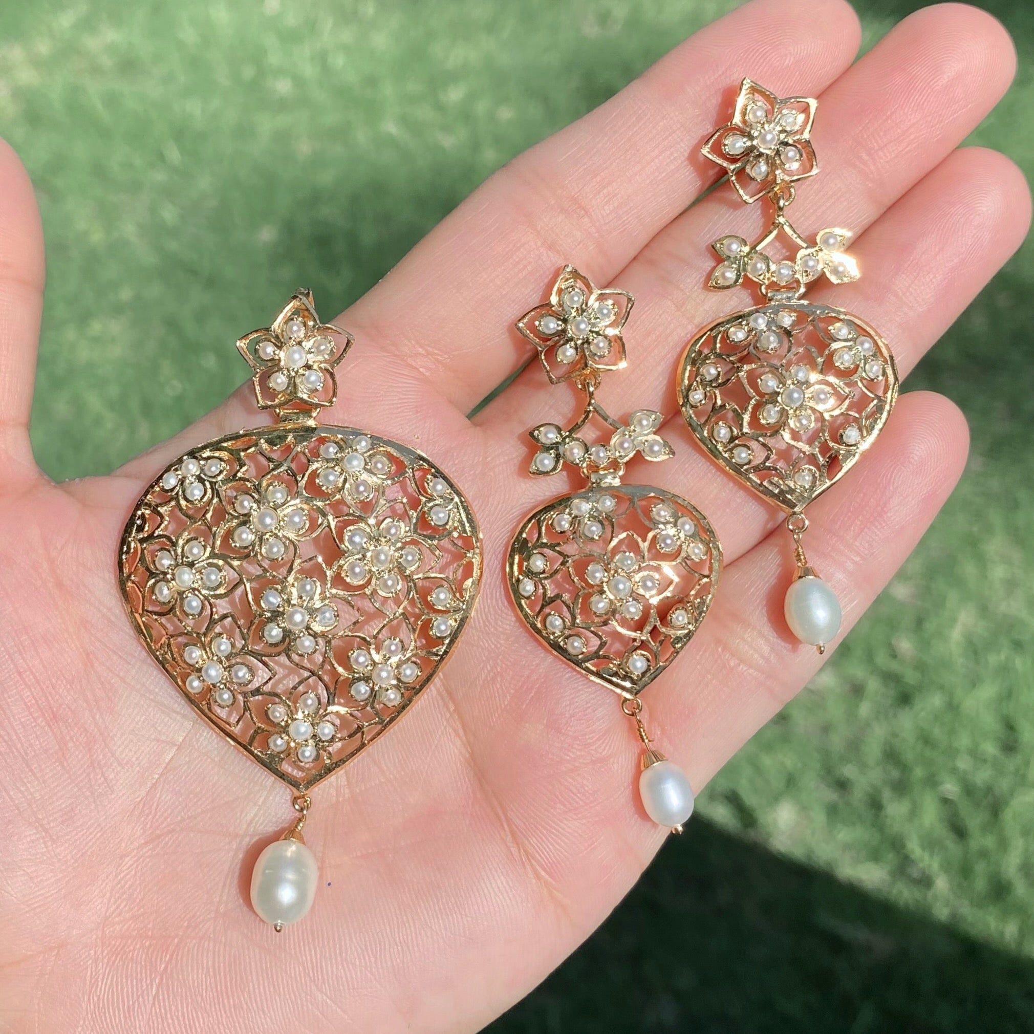 Antique Edwardian Styled Floral Jadau Pendant Set | Gold Plated Silver PS 138