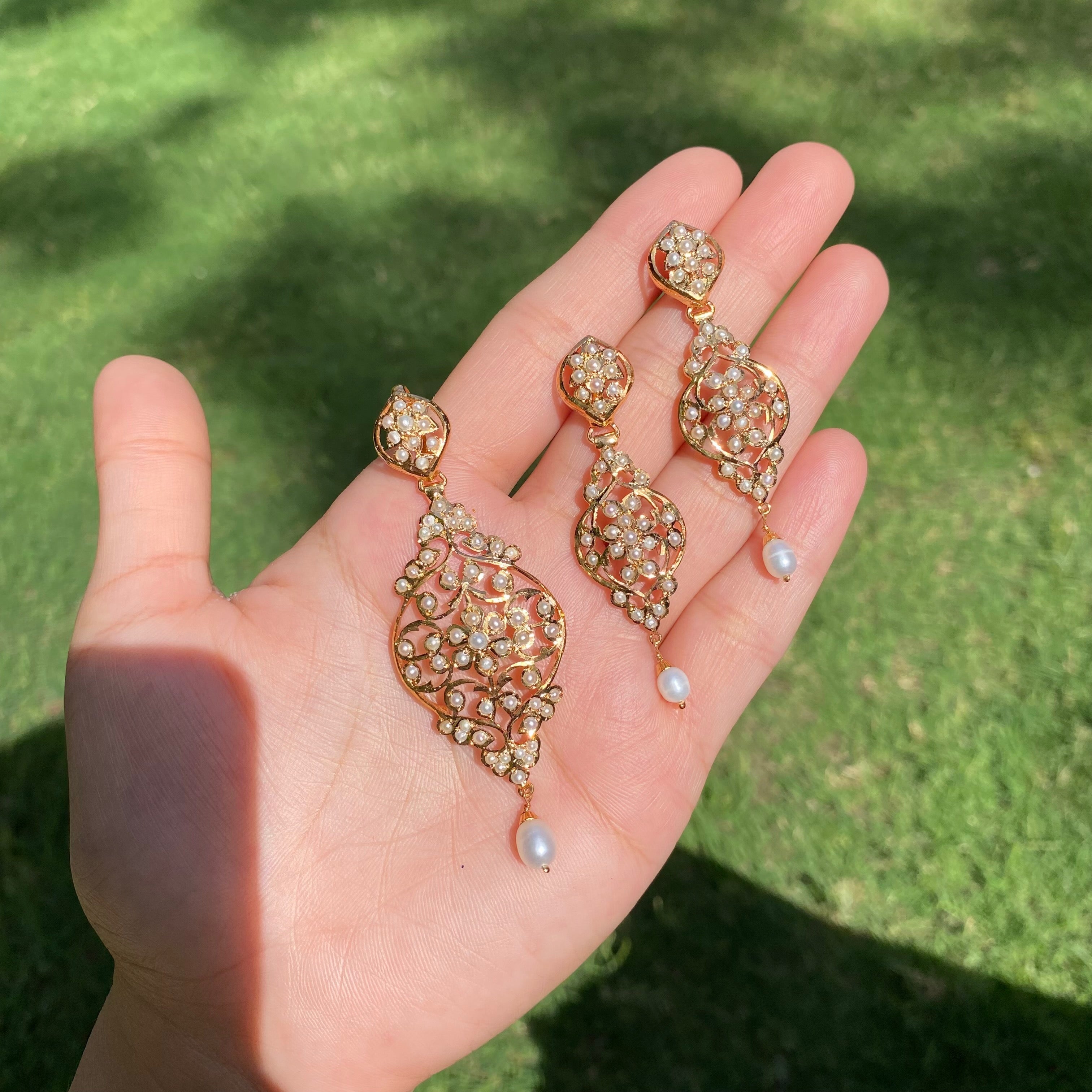 Edwardian Style Seed Pearl Pendant Set | Gold Plated on Silver PS 139