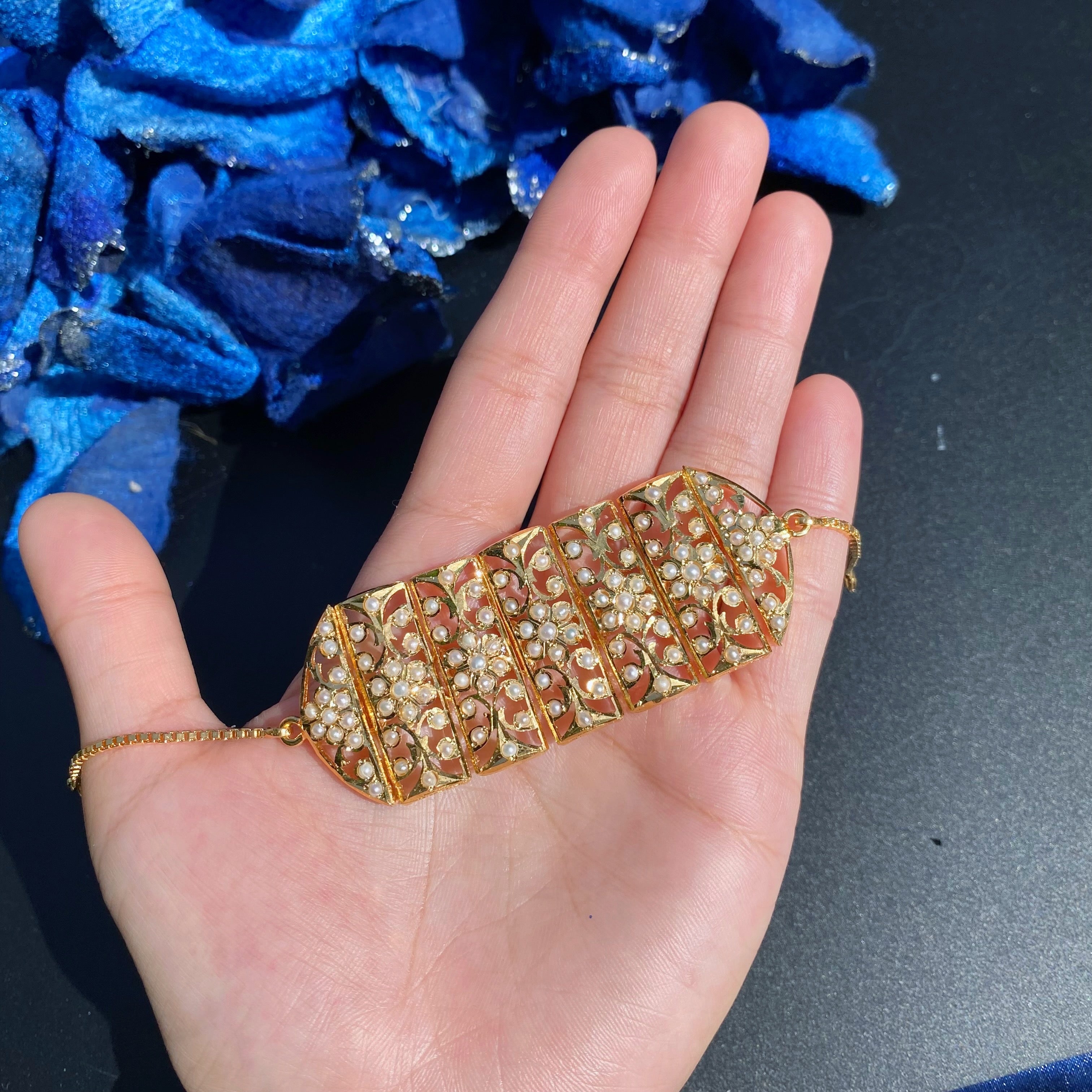Pearl Jadau Openwork Cuff Bracelet | Gold Plated on 925 Silver BG 180