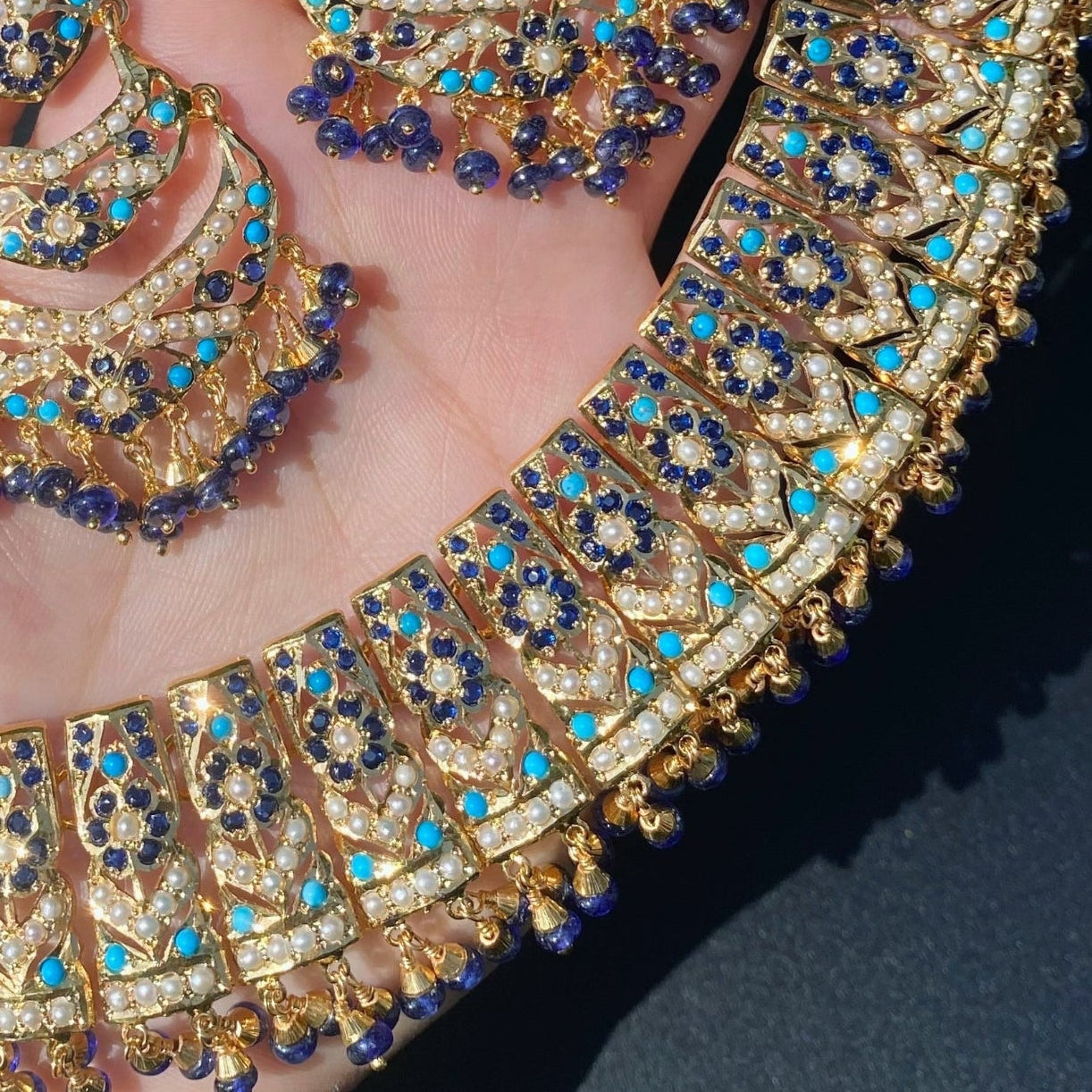 Classic Jadau Necklace Set in Unique Color Combination | Gold Plated on 925 Silver NS 448