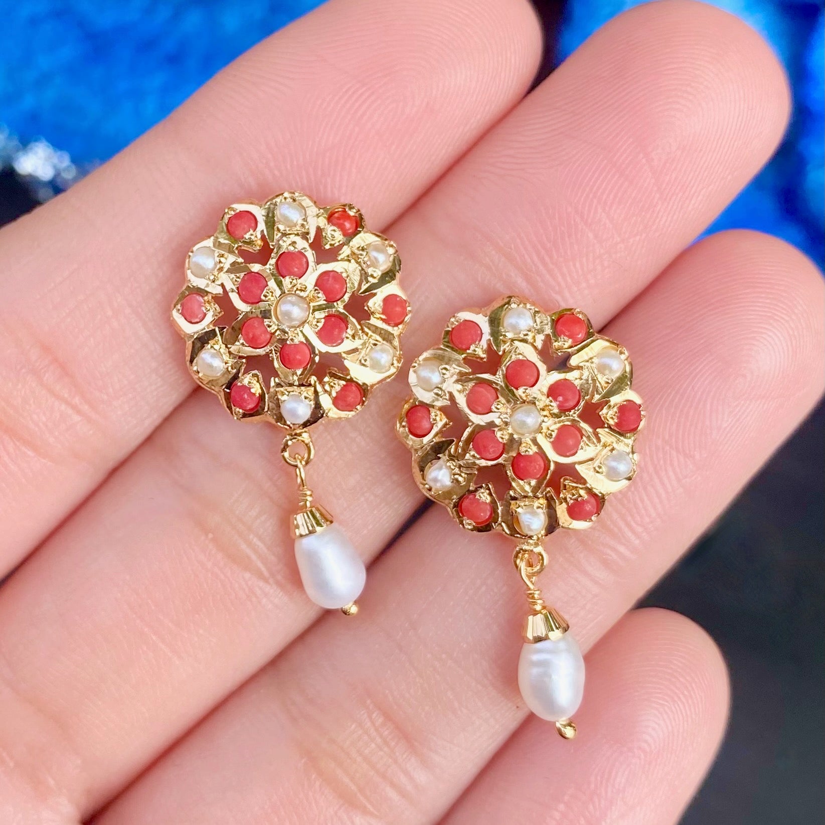 coral stud earrings