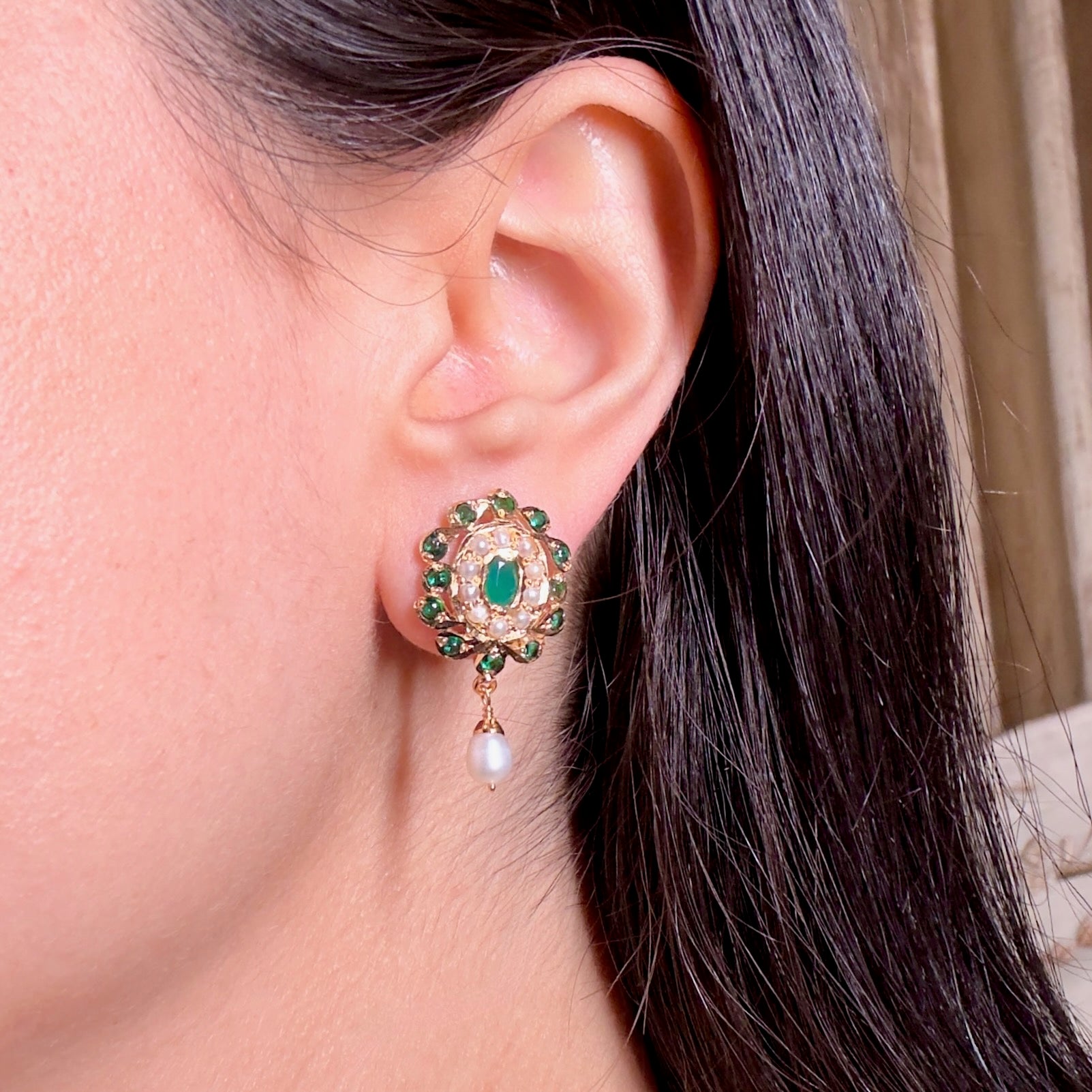 Emerald Green Jadau Tops | Gold Plated on Silver ER 497