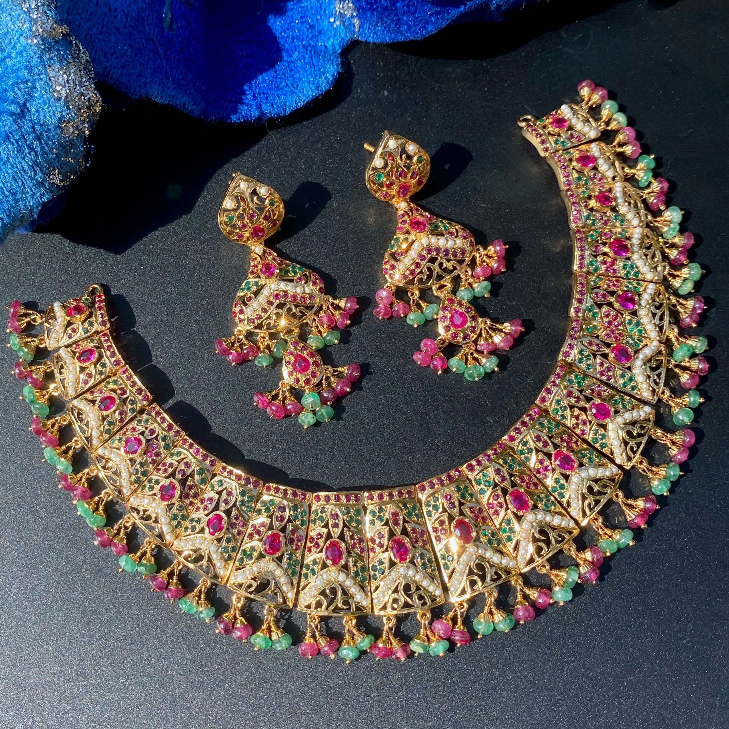 Gold Plated Jadau Necklace Set in Silver NS 054