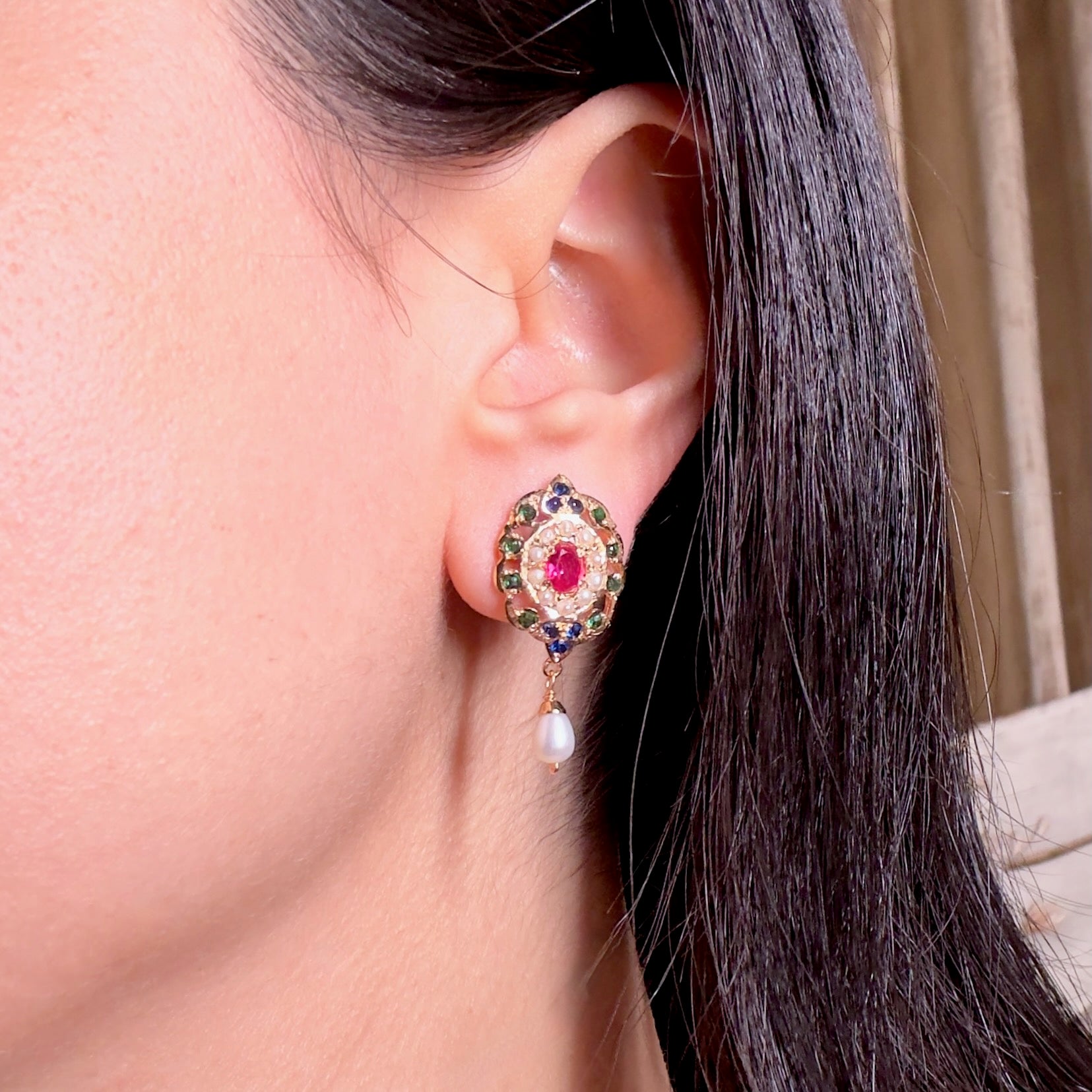 Colorful Women's Tops | Gold Plated on Silver | Jadau Jewelry ER 498