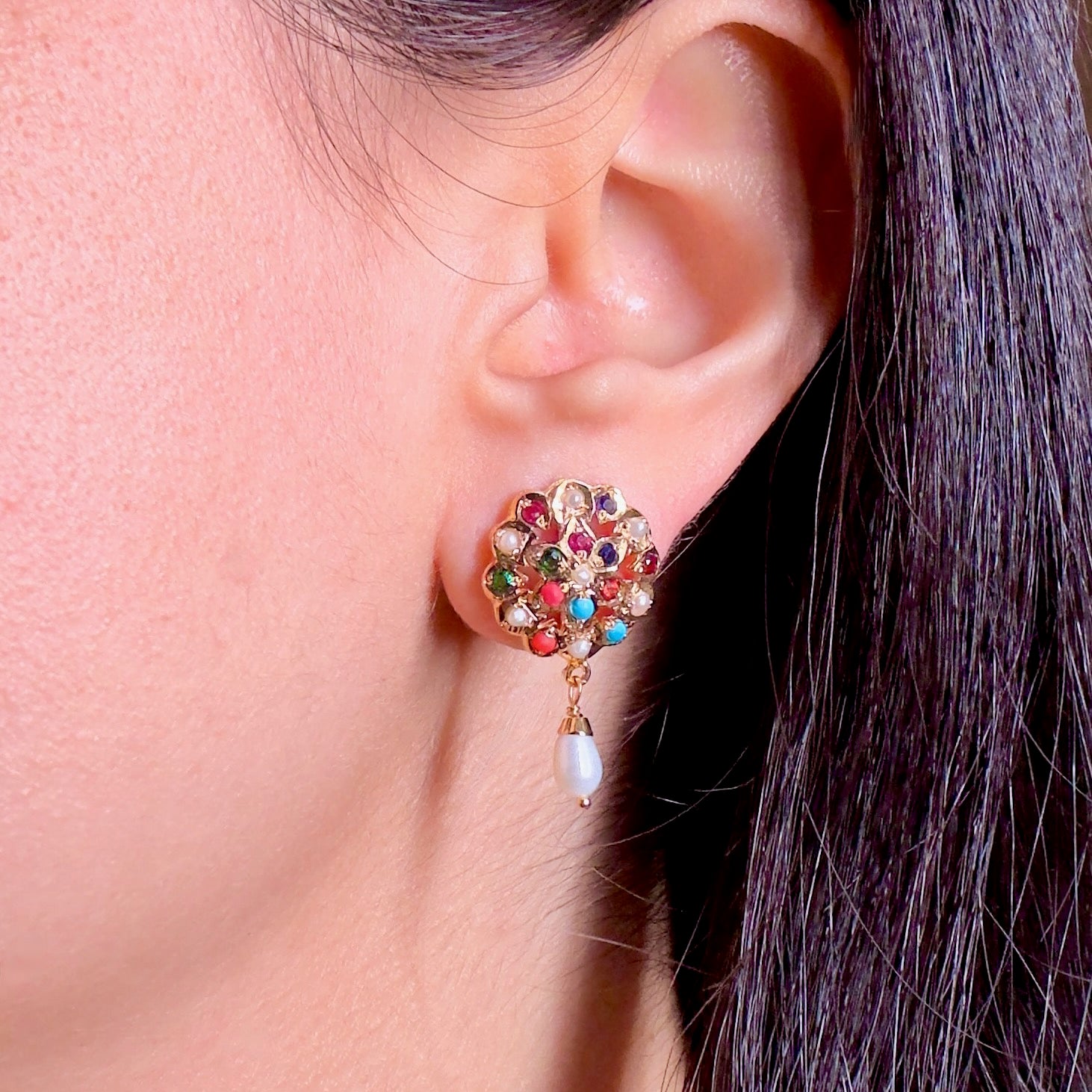 delicate navaratna stud earrings