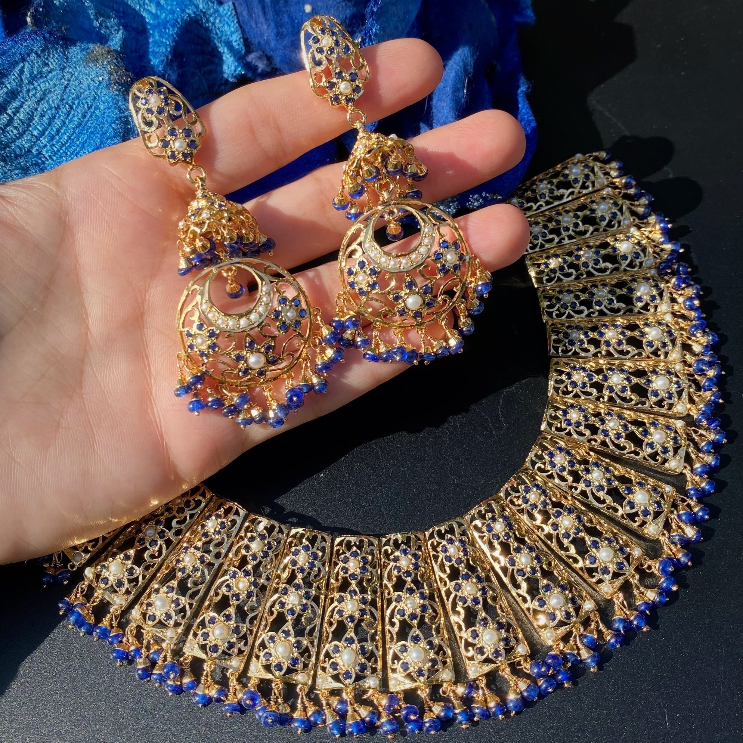 Exquisite Jadau Necklace Paired with Chandbali Jhumka Earrings | Gold Plated on Silver NS 453