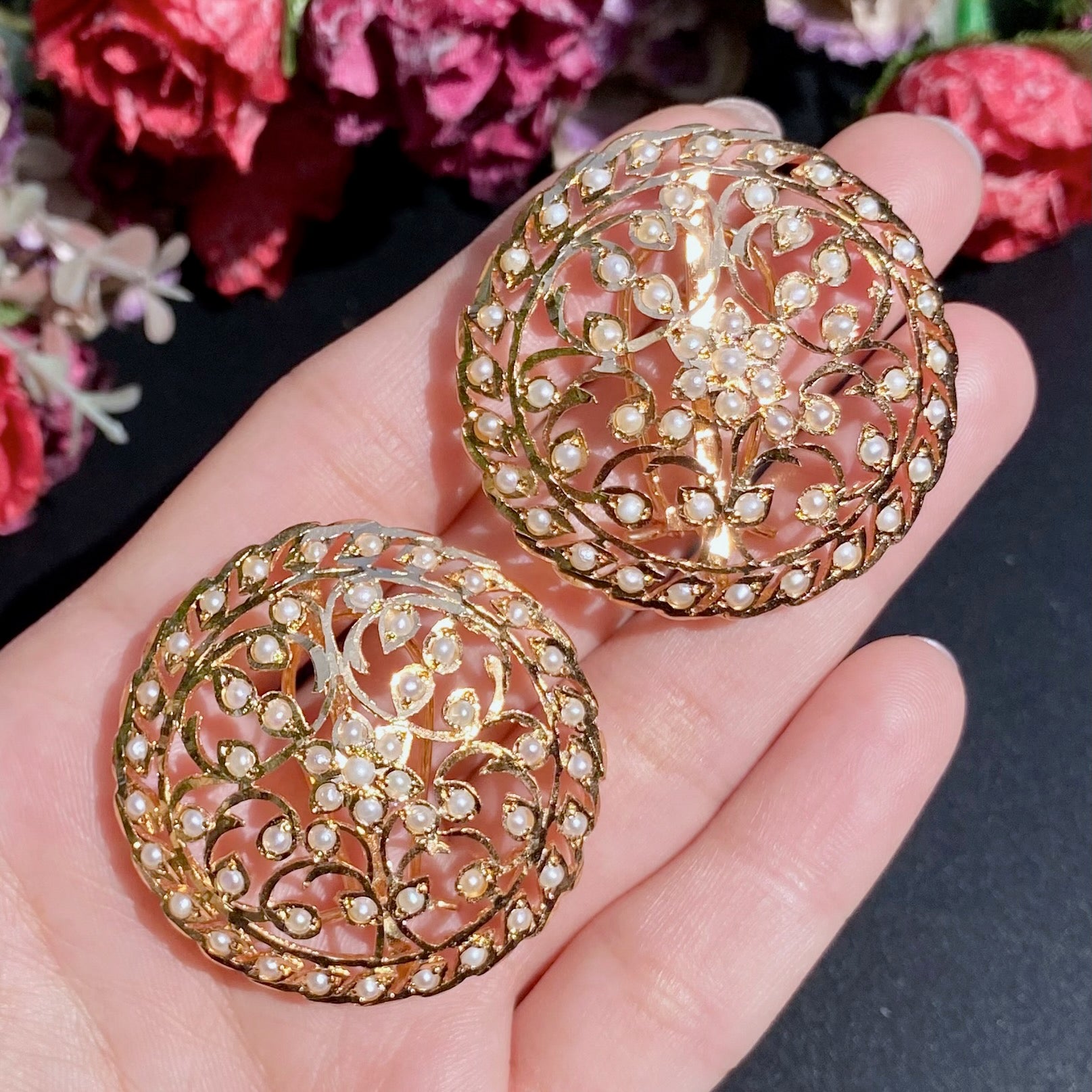 Round Pearl Stud Earrings