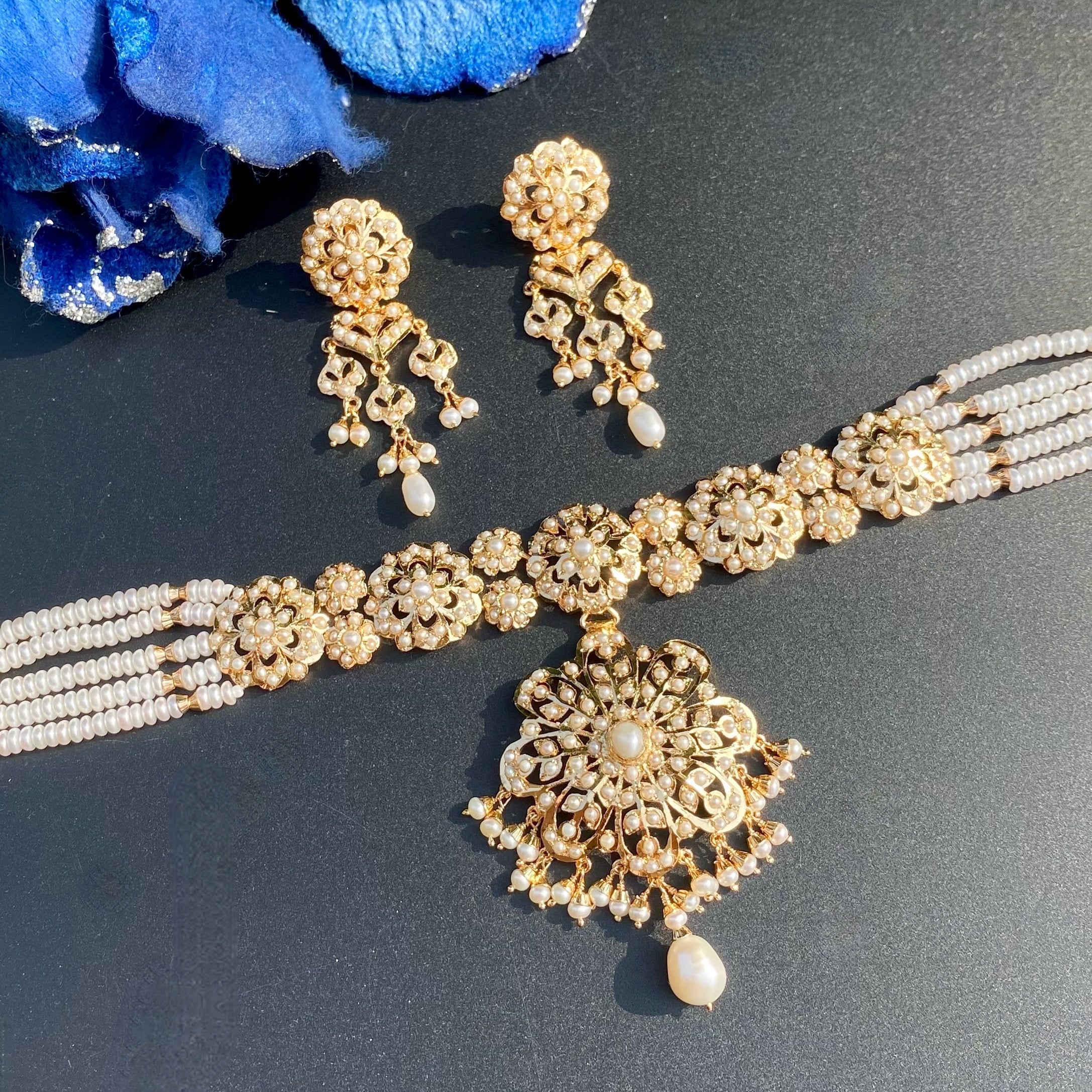 Exquisitely Crafted Pearl Choker Set | Gold Plated on 925 Silver NS 454