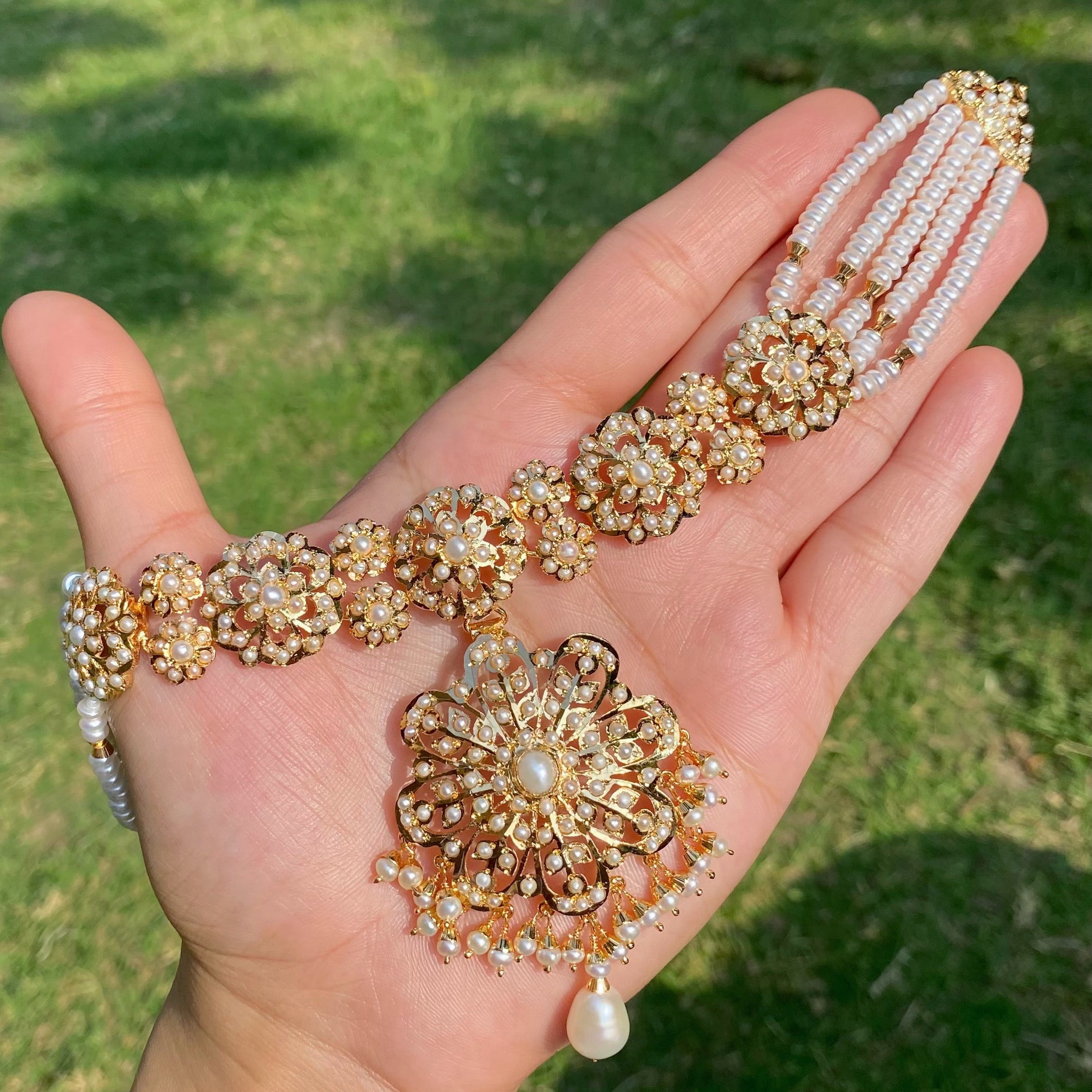 Exquisitely Crafted Pearl Choker Set | Gold Plated on 925 Silver NS 454