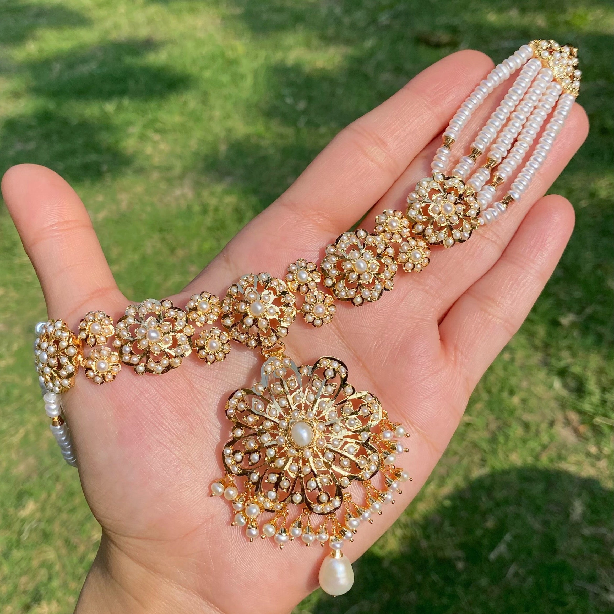 Exquisitely Crafted Pearl Choker Set | Gold Plated on 925 Silver NS 454