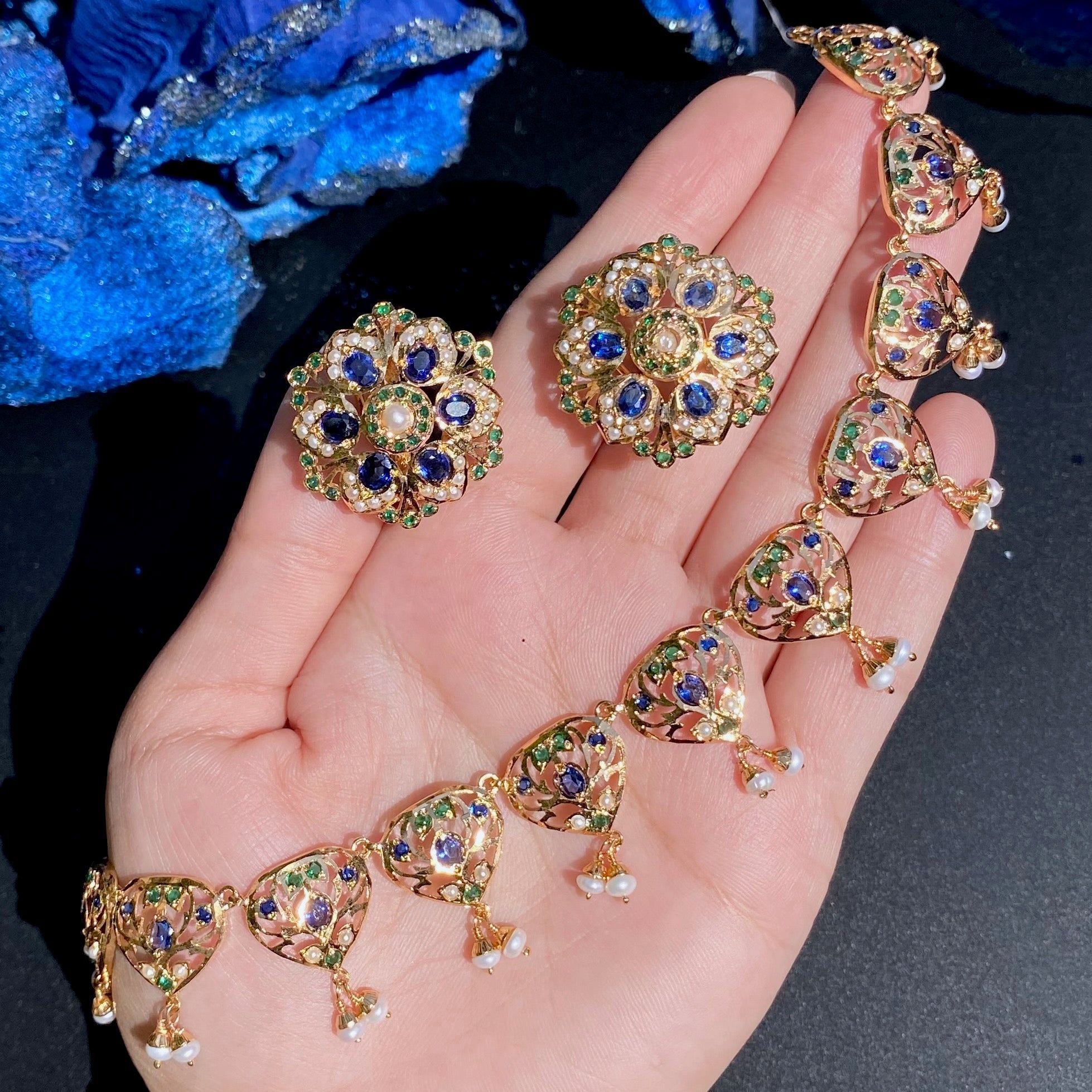 delicate jadau neckpiece with stud earrings